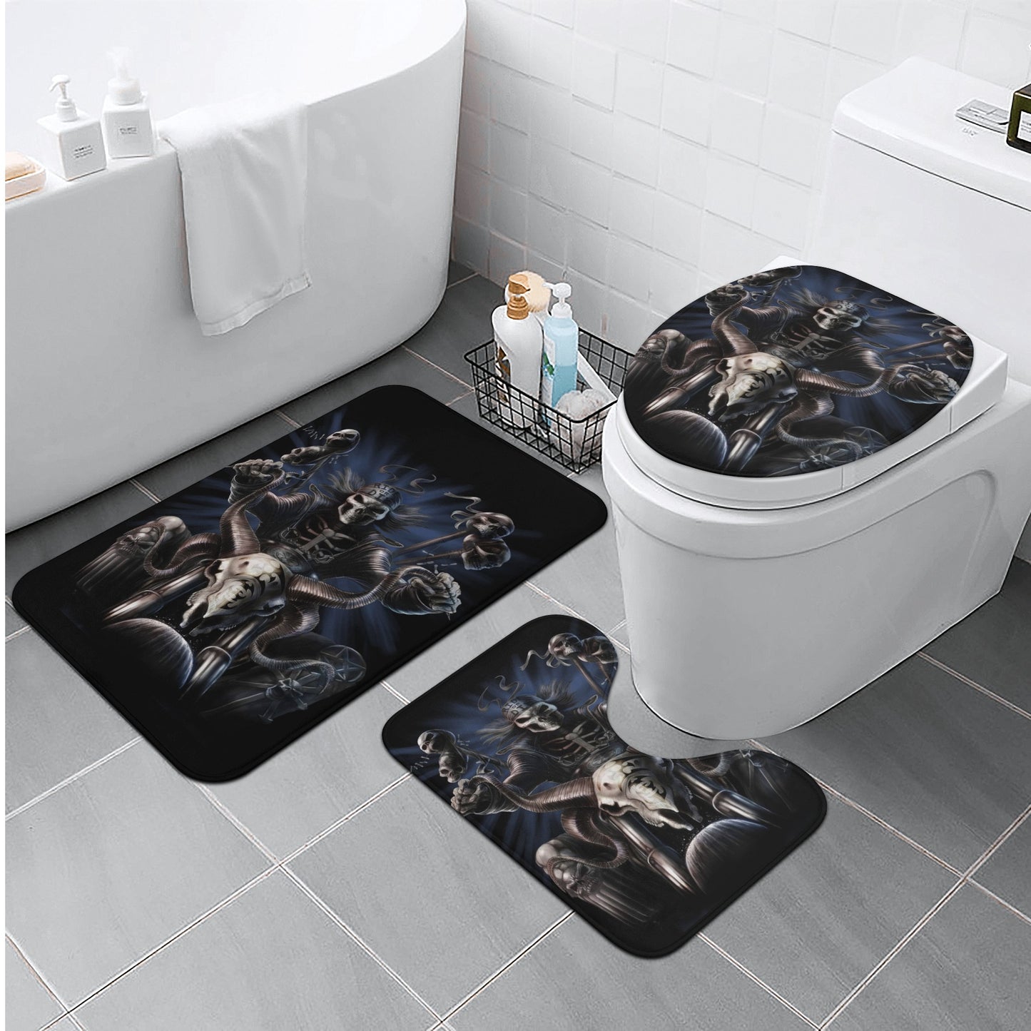 Motorcycle biker skull Bath Room Toilet Set