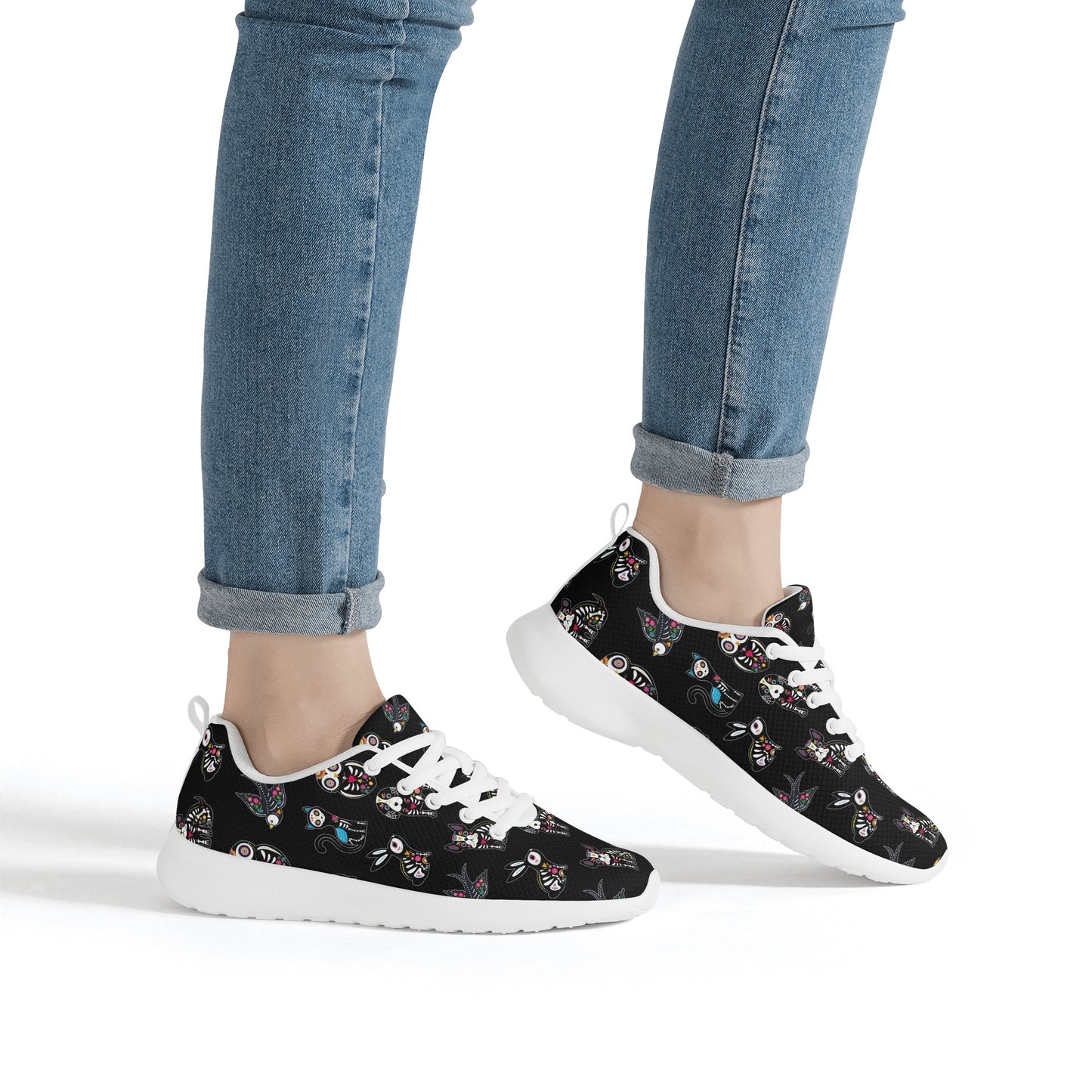 Sugar skull animalWomen's Mesh Athletic Sneakers