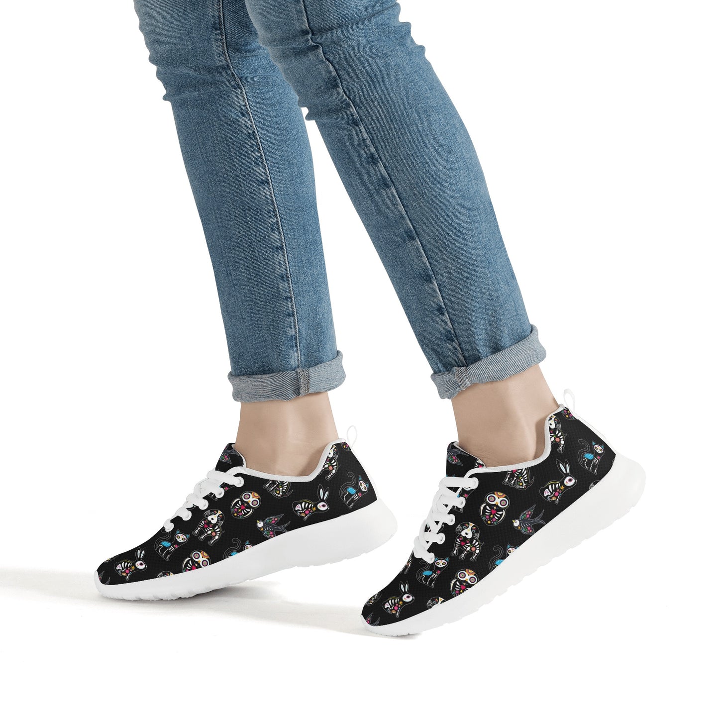Sugar skull animalWomen's Mesh Athletic Sneakers