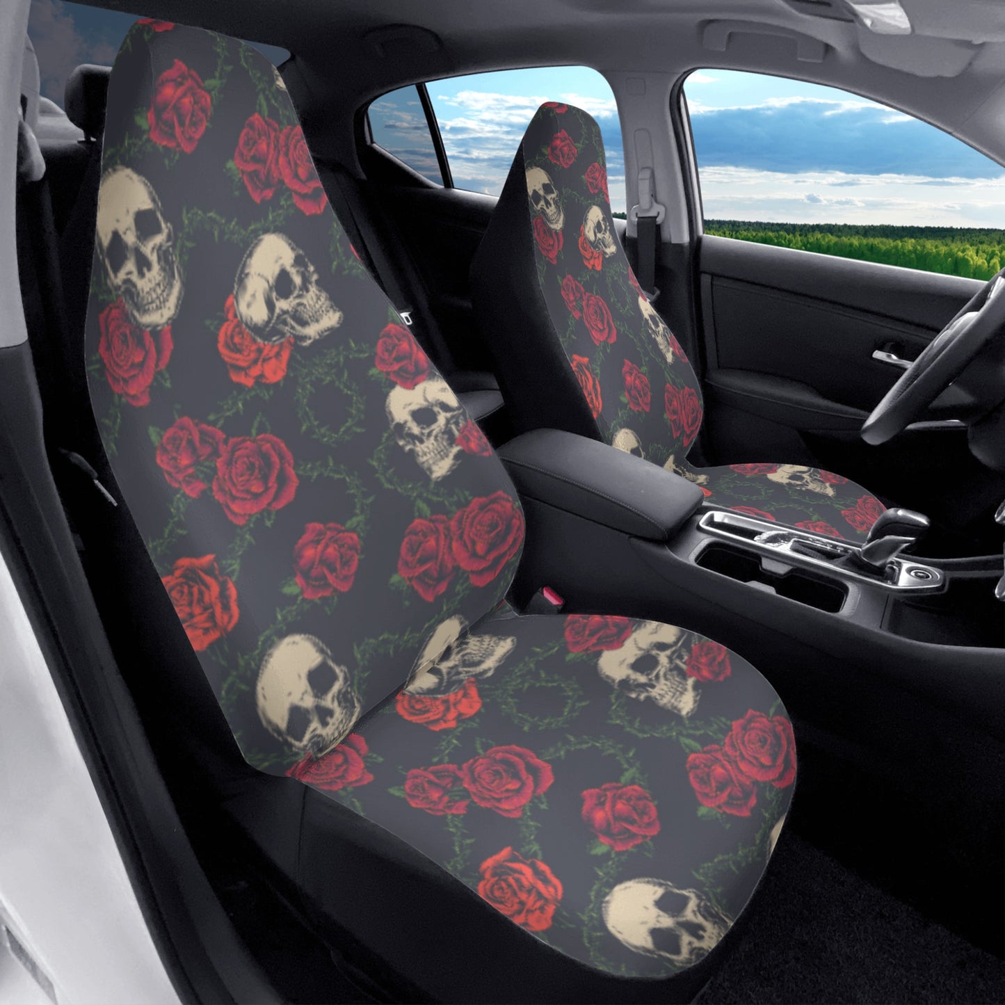 Rose floral skull Car Seat Covers (2 Pcs)