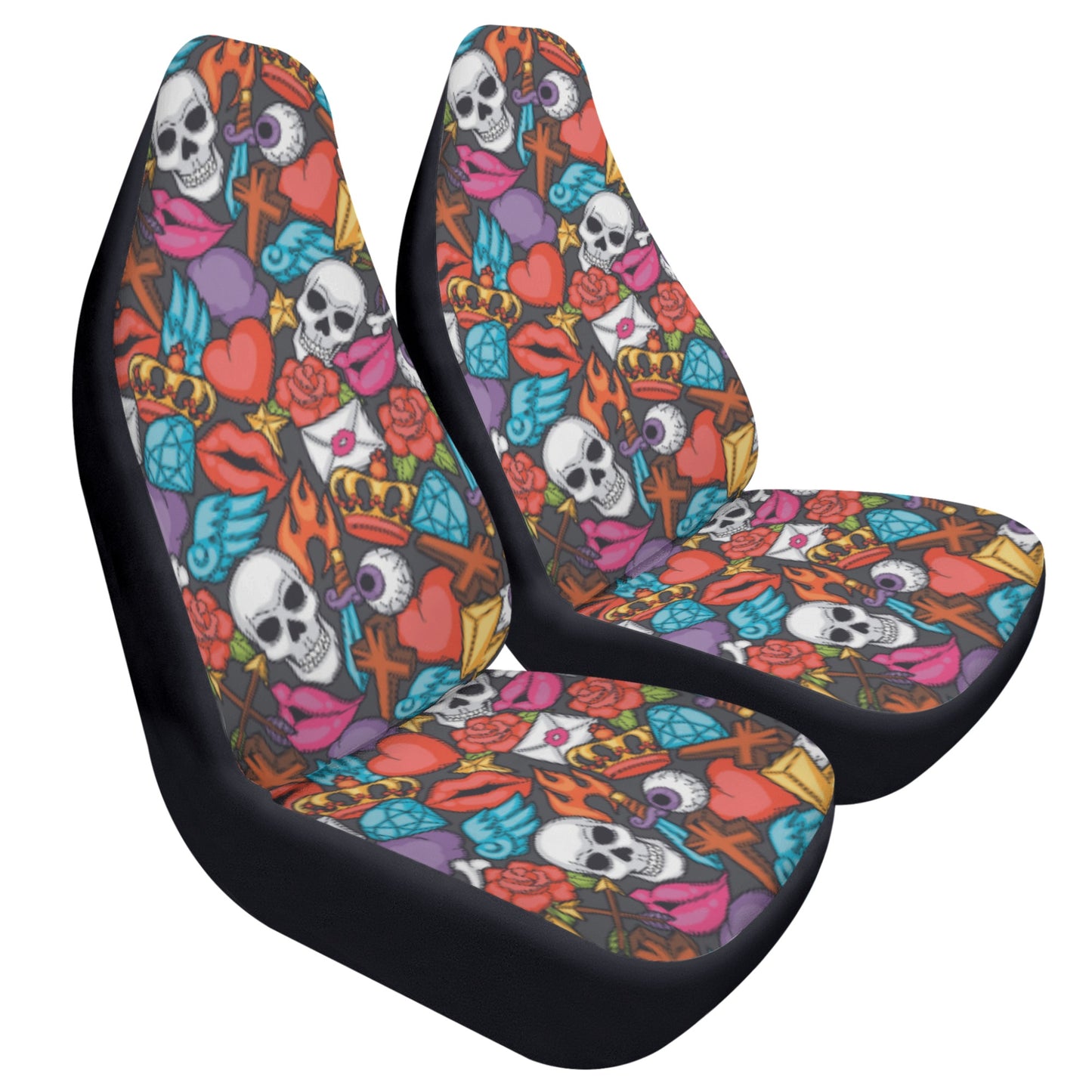 Sugar skull dia de los muertos Car Seat Covers (2 Pcs)