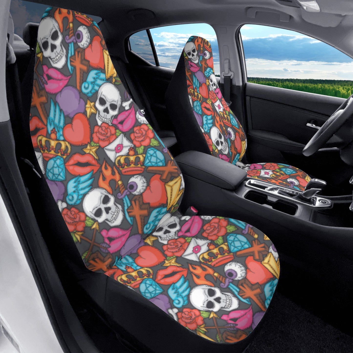 Sugar skull dia de los muertos Car Seat Covers (2 Pcs)