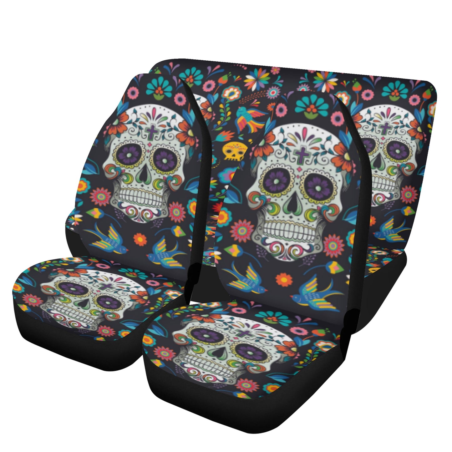 Set Front & Back sugar skull Car Seat Cover Set