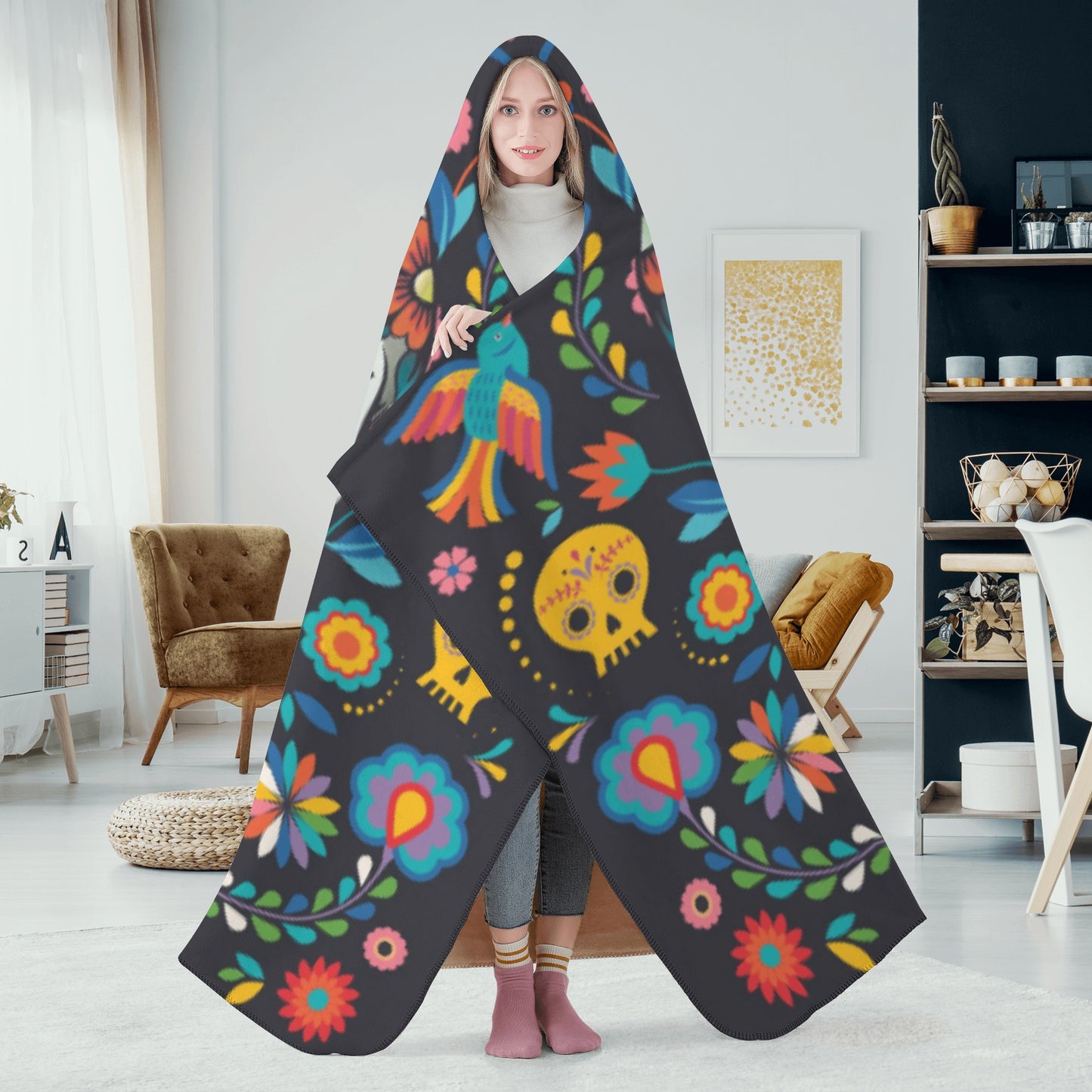 Mexican skull Halloween Hooded Blanket