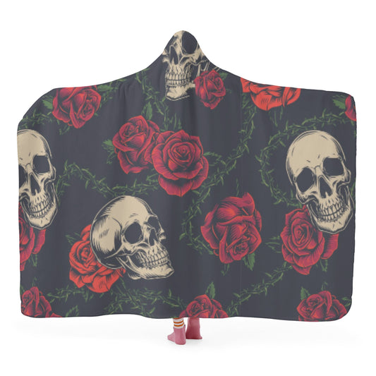 Gothic skull rose Hooded Blanket