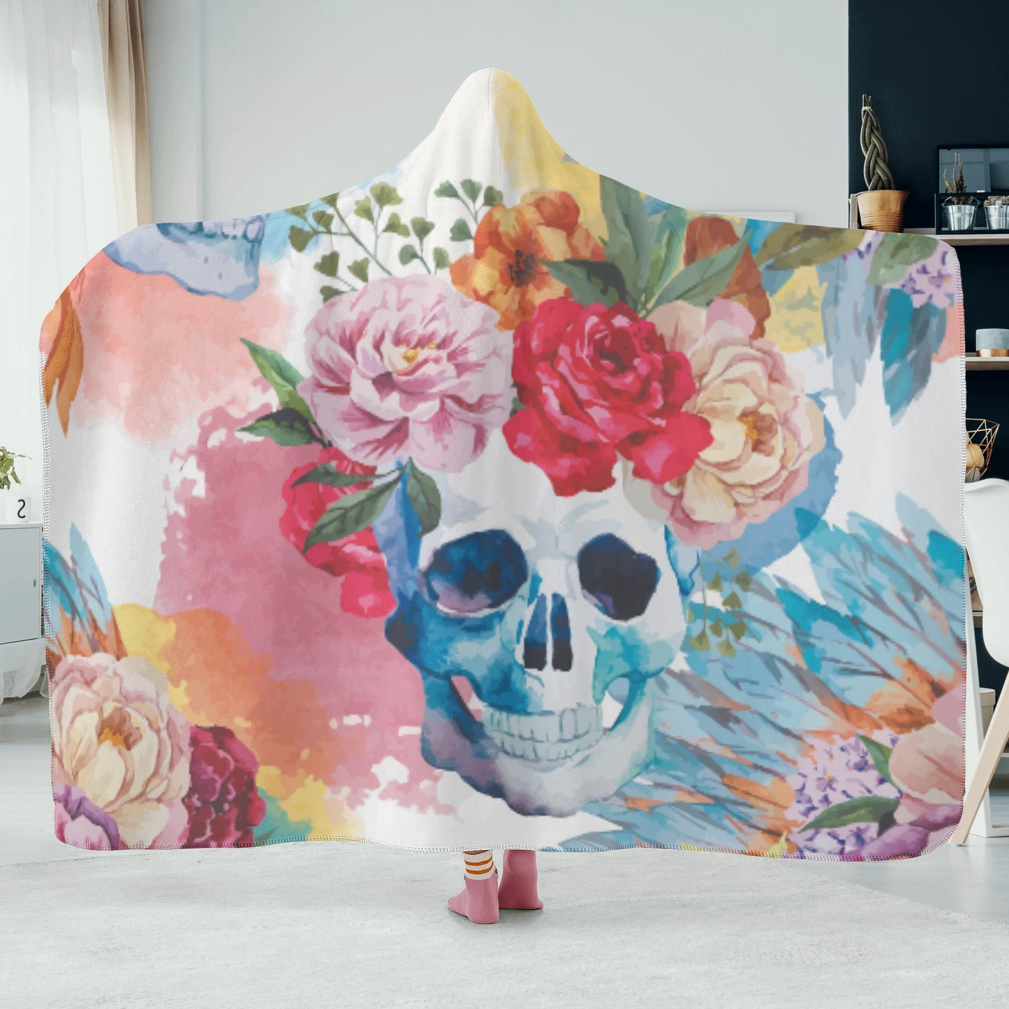 Skull rose gothic Hooded Blanket