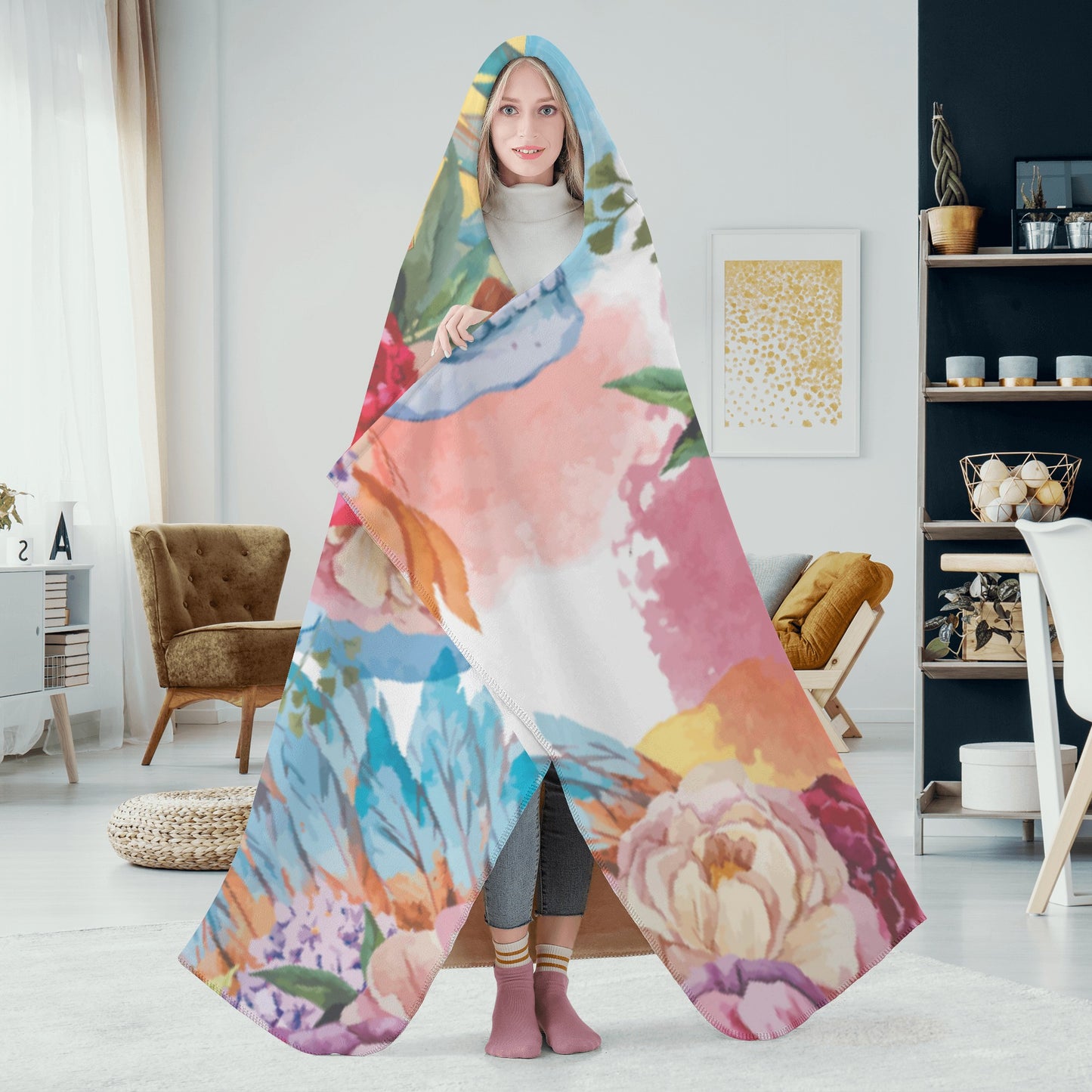 Skull rose gothic Hooded Blanket
