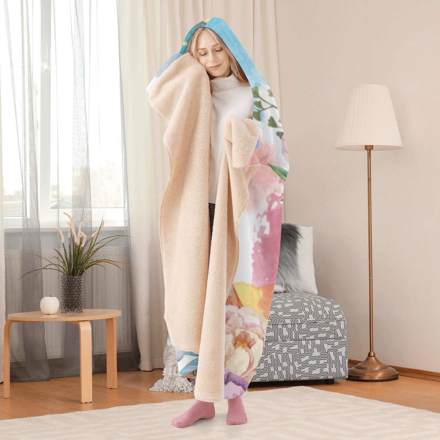 Skull rose gothic Hooded Blanket