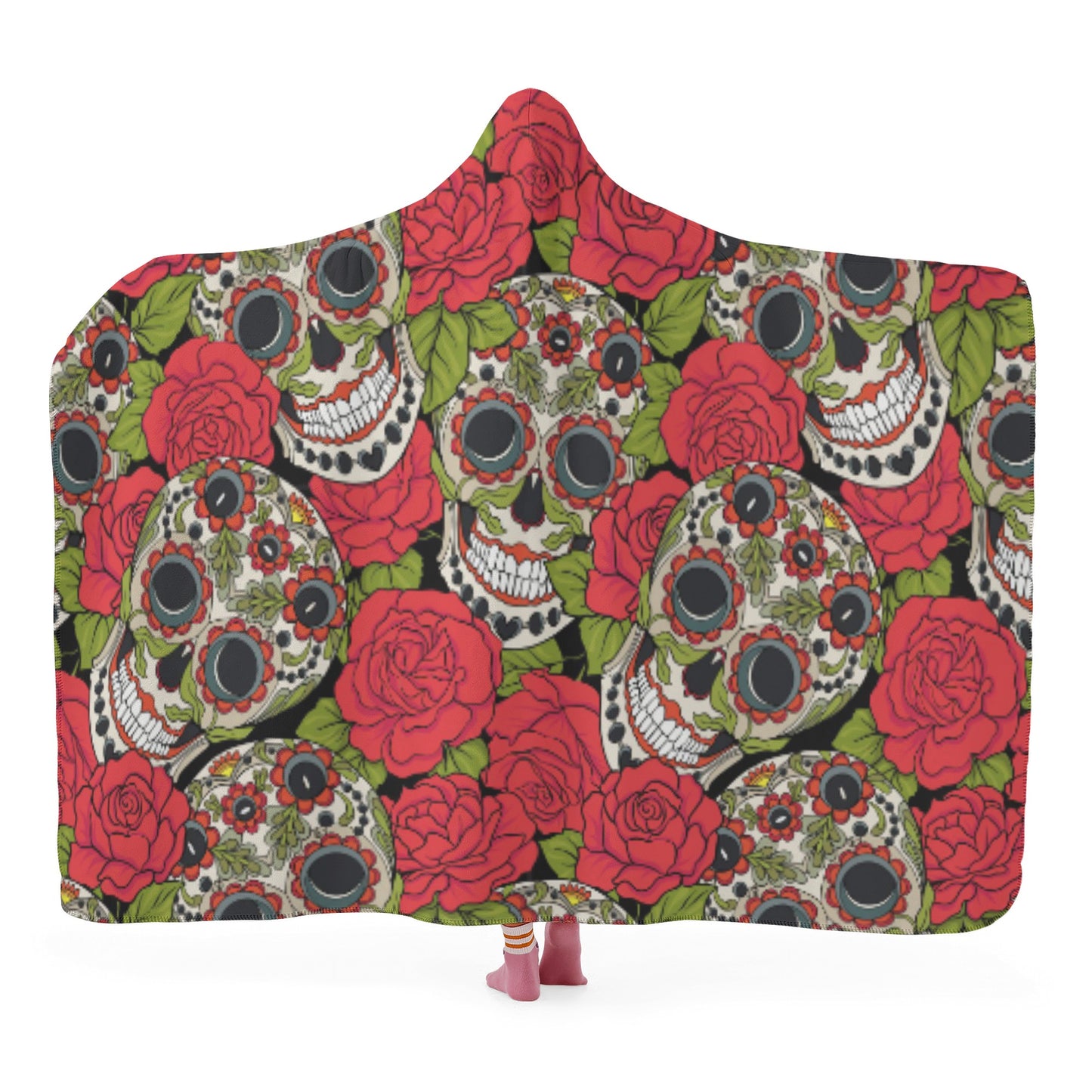Rose sugar skull Halloween Hooded Blanket