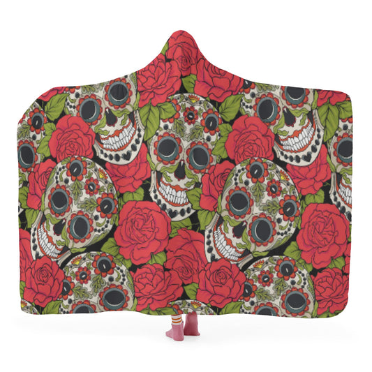 Rose sugar skull Halloween  Hooded Blanket