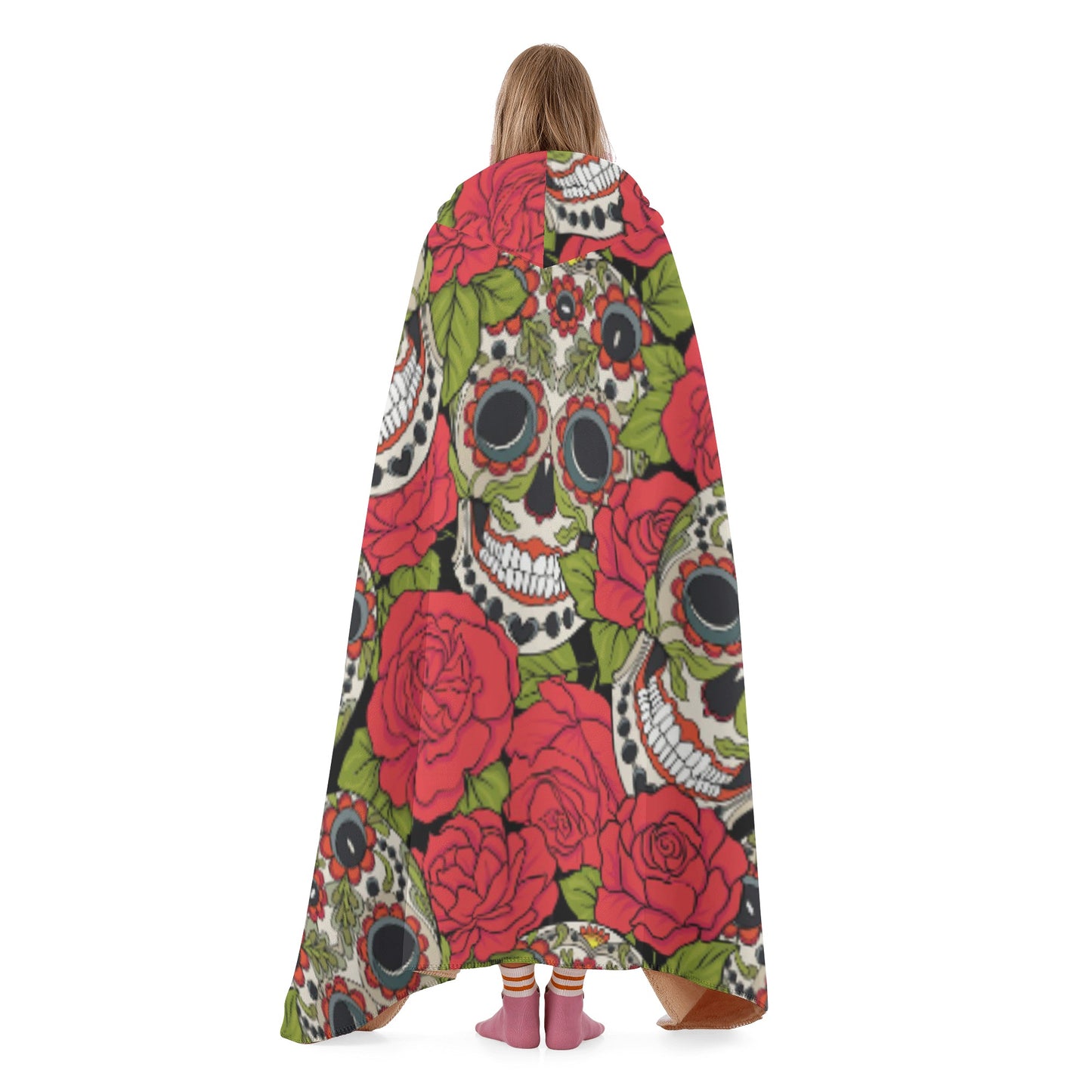 Rose sugar skull Halloween Hooded Blanket