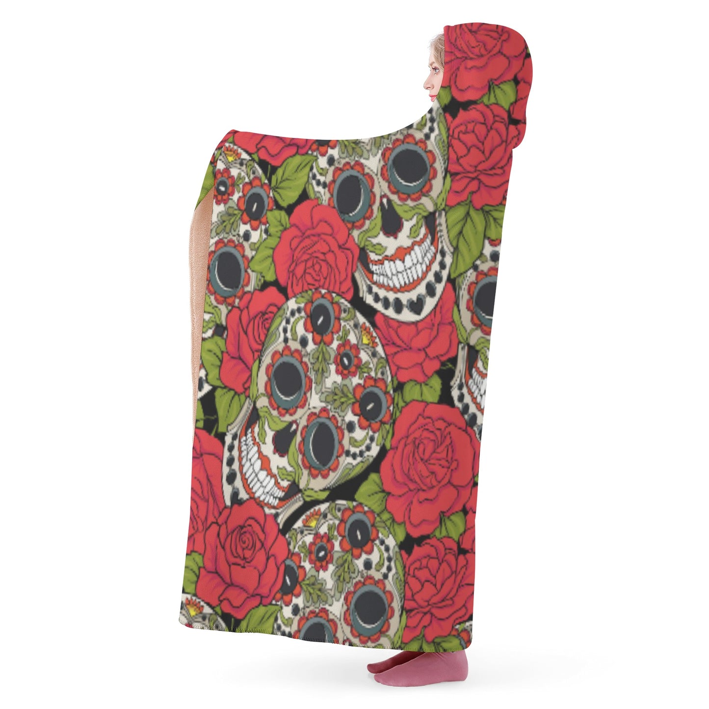 Rose sugar skull Halloween Hooded Blanket