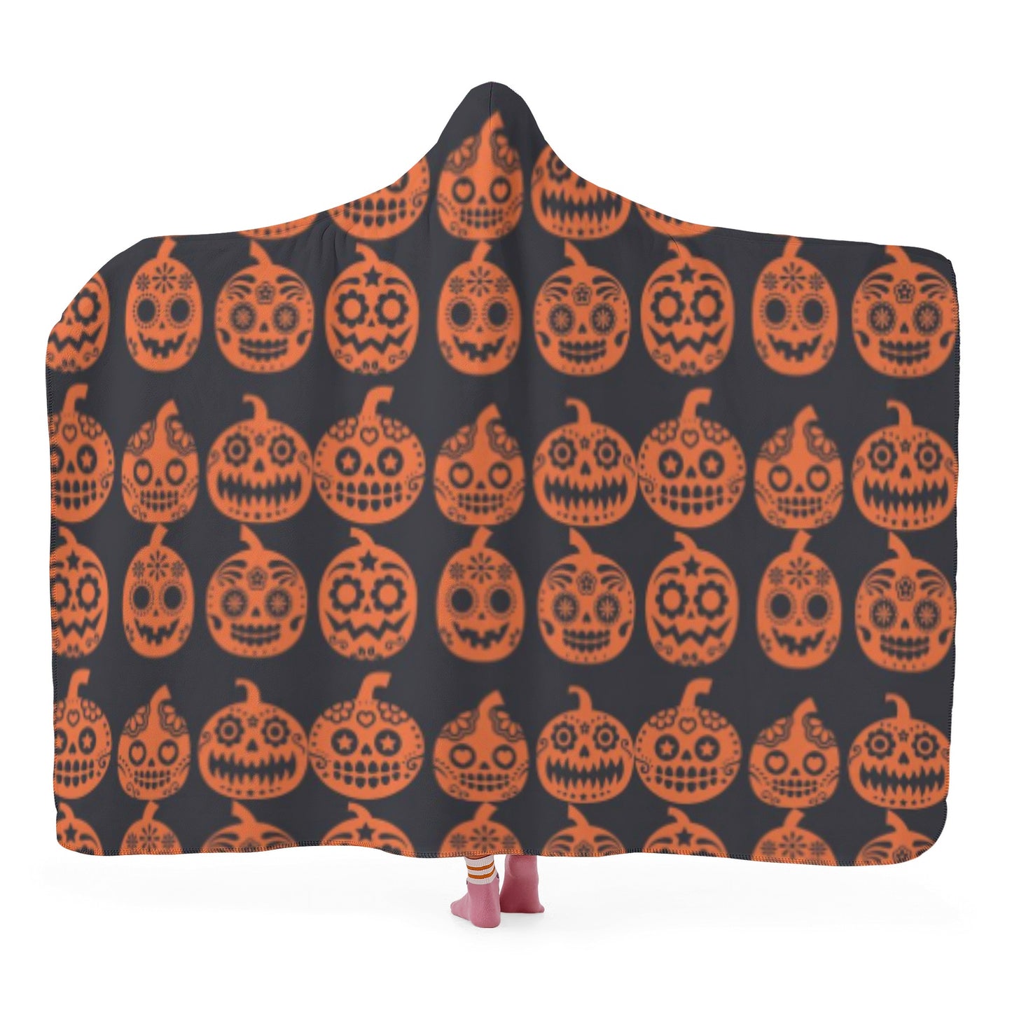 Halloween sugar skull pumpkin Hooded Blanket