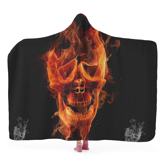 Flaming gothic Halloween skull Hooded Blanket