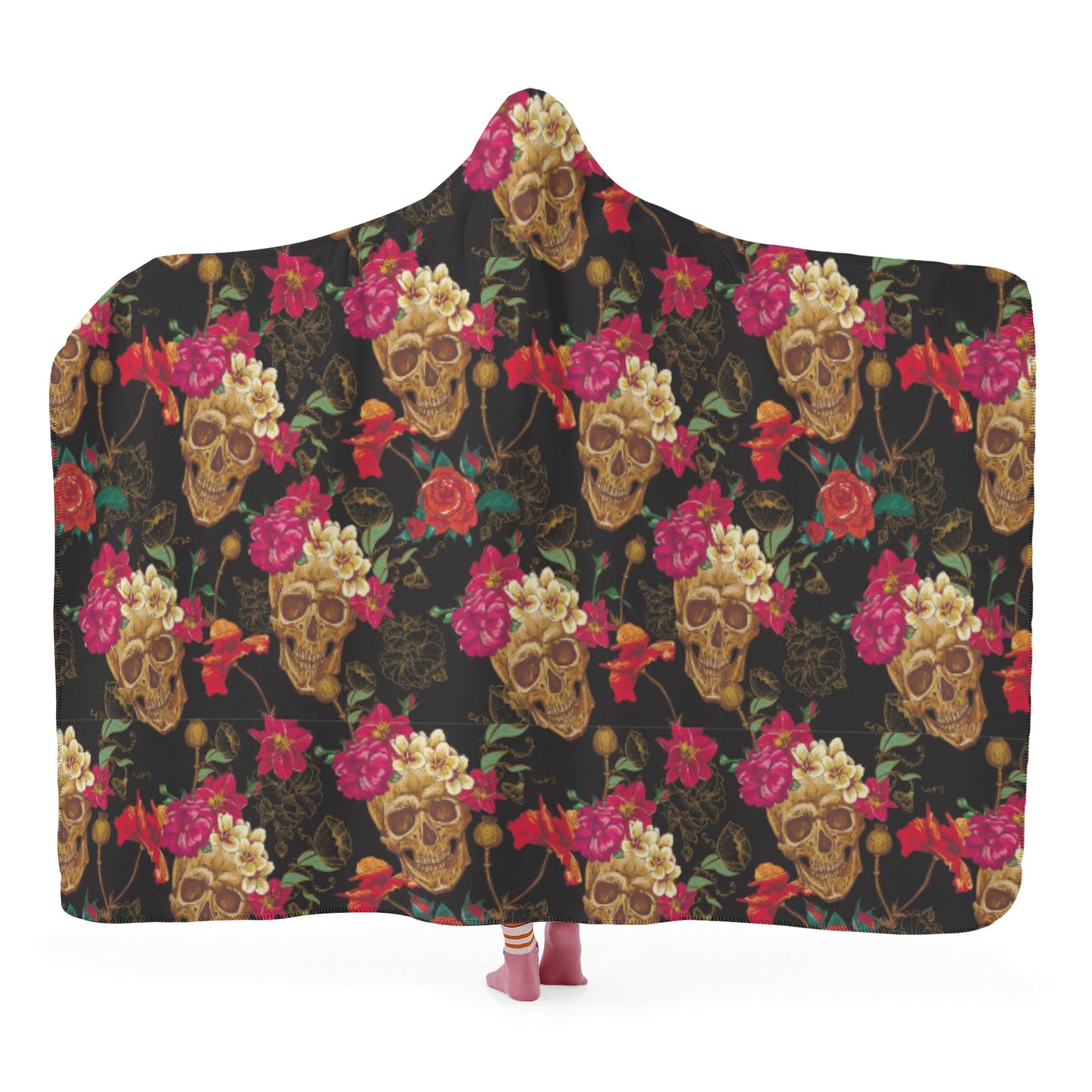 Floral skull Hooded Blanket