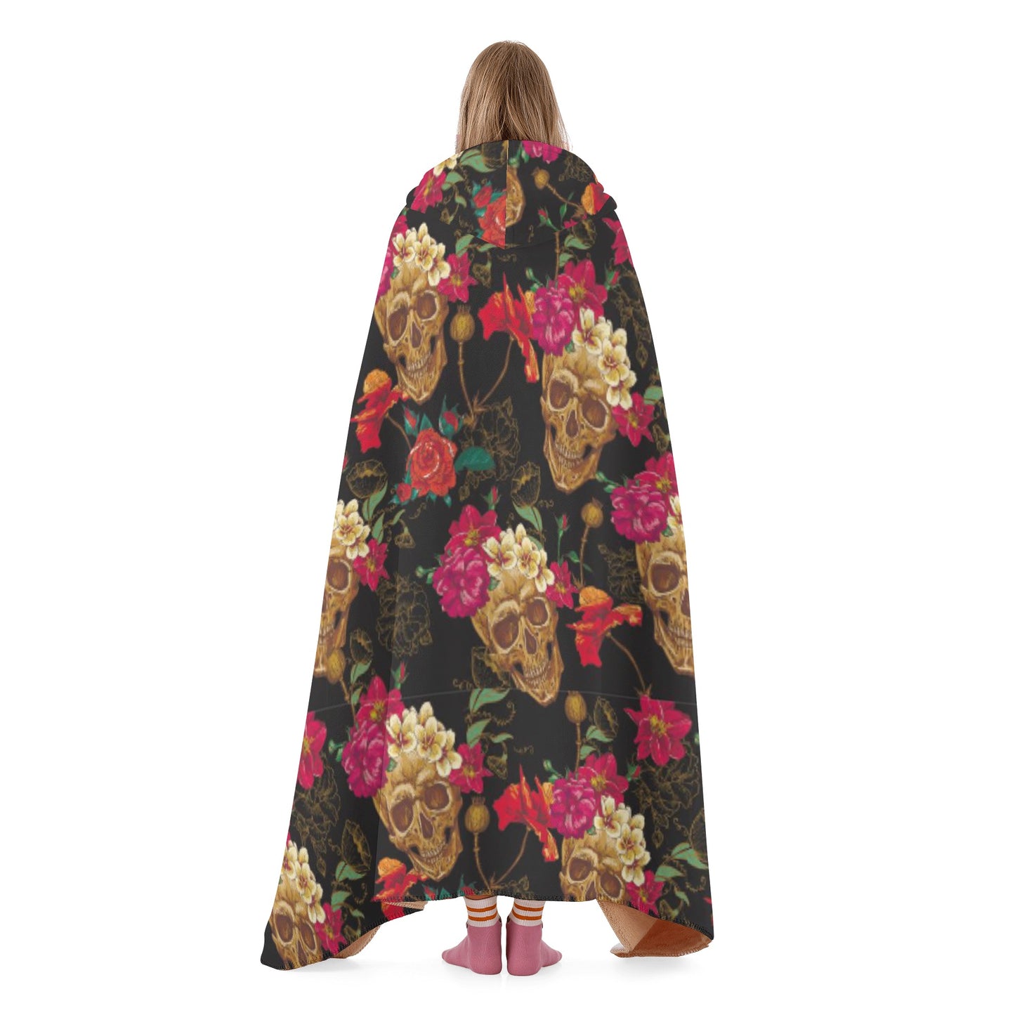 Floral skull Hooded Blanket