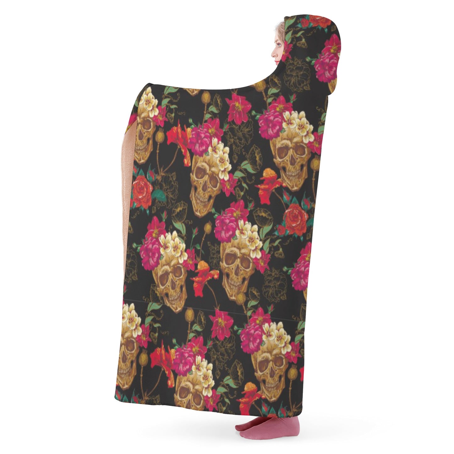 Floral skull Hooded Blanket