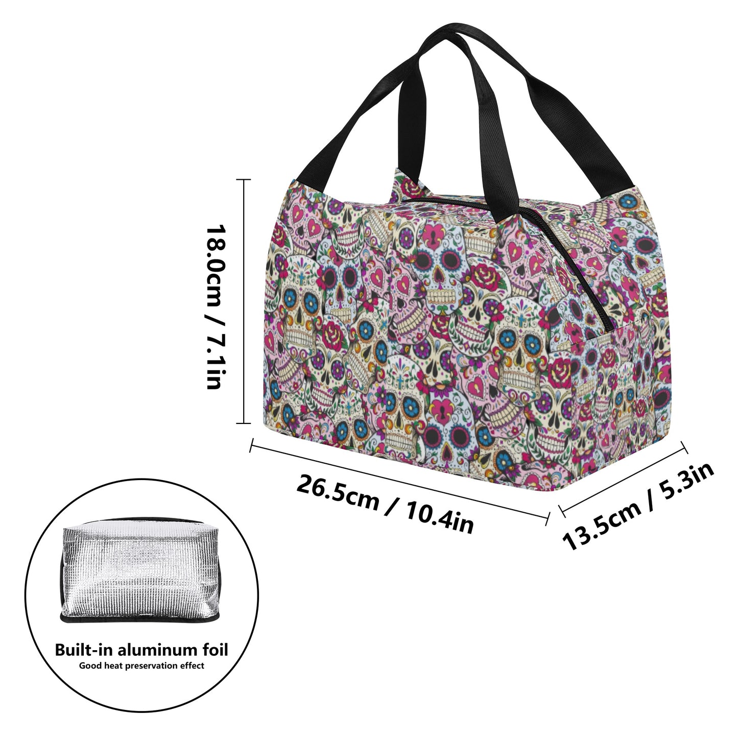 Sugar skull Calaveras skeleton Portable Tote Lunch Bag