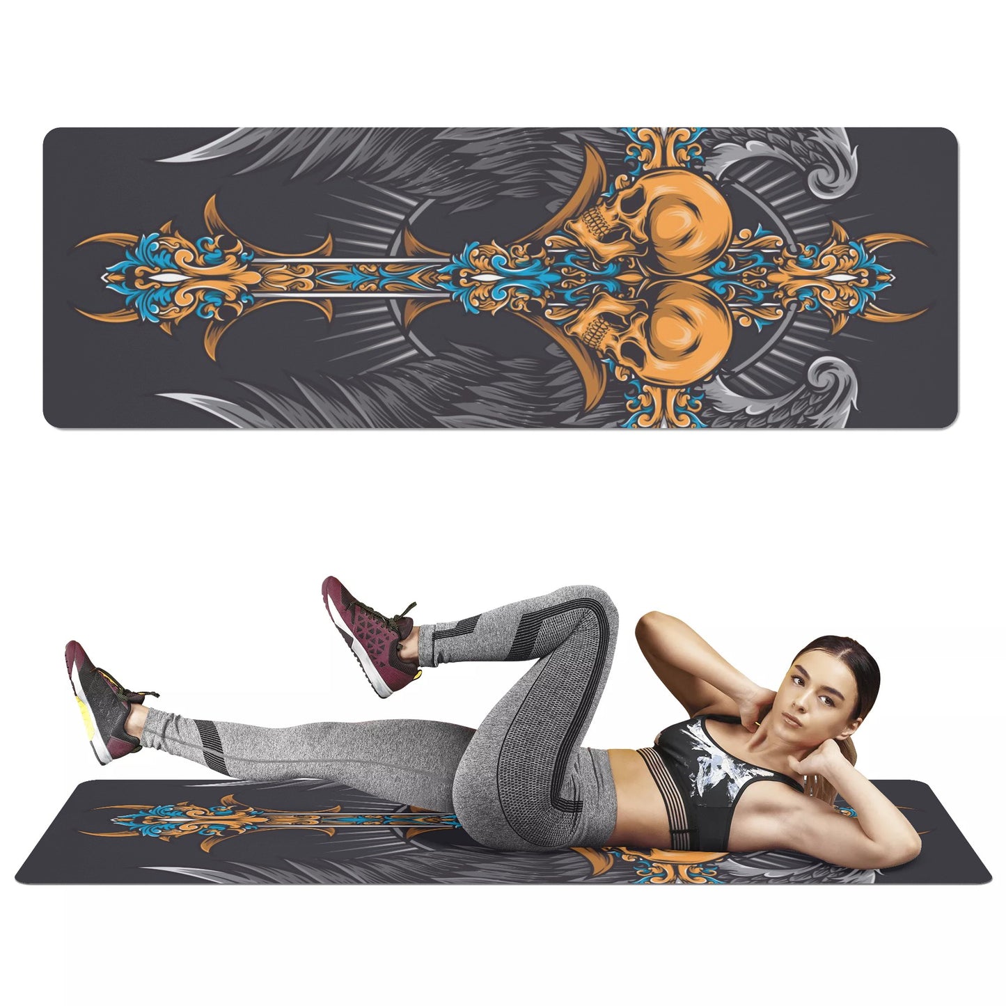 Angel wings skull halloween Rubber Yoga Mat