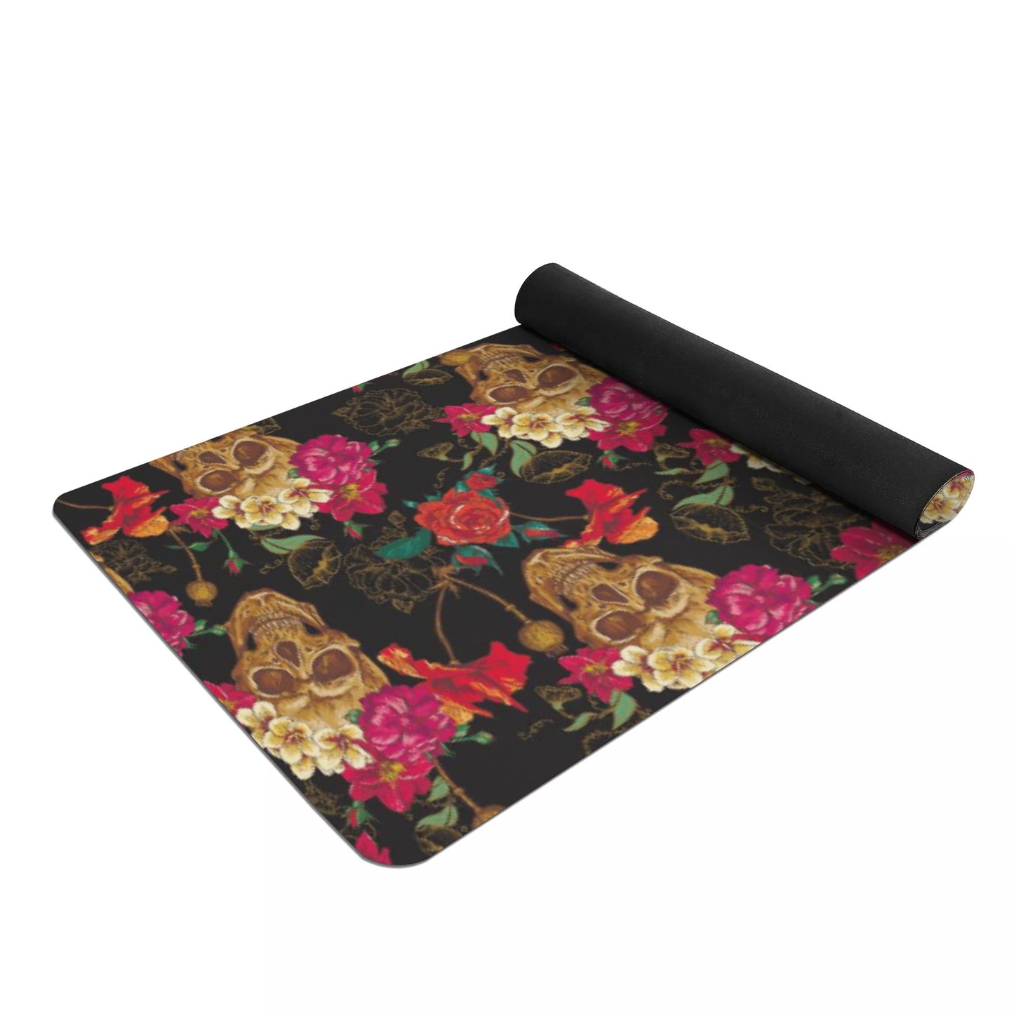Floral gothic skull Rubber Yoga Mat
