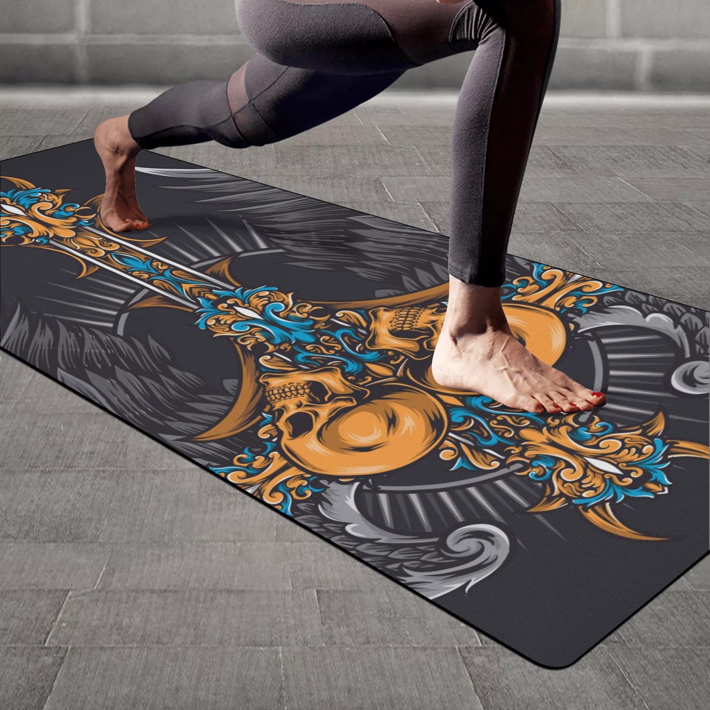 Angel wings skull halloween Rubber Yoga Mat