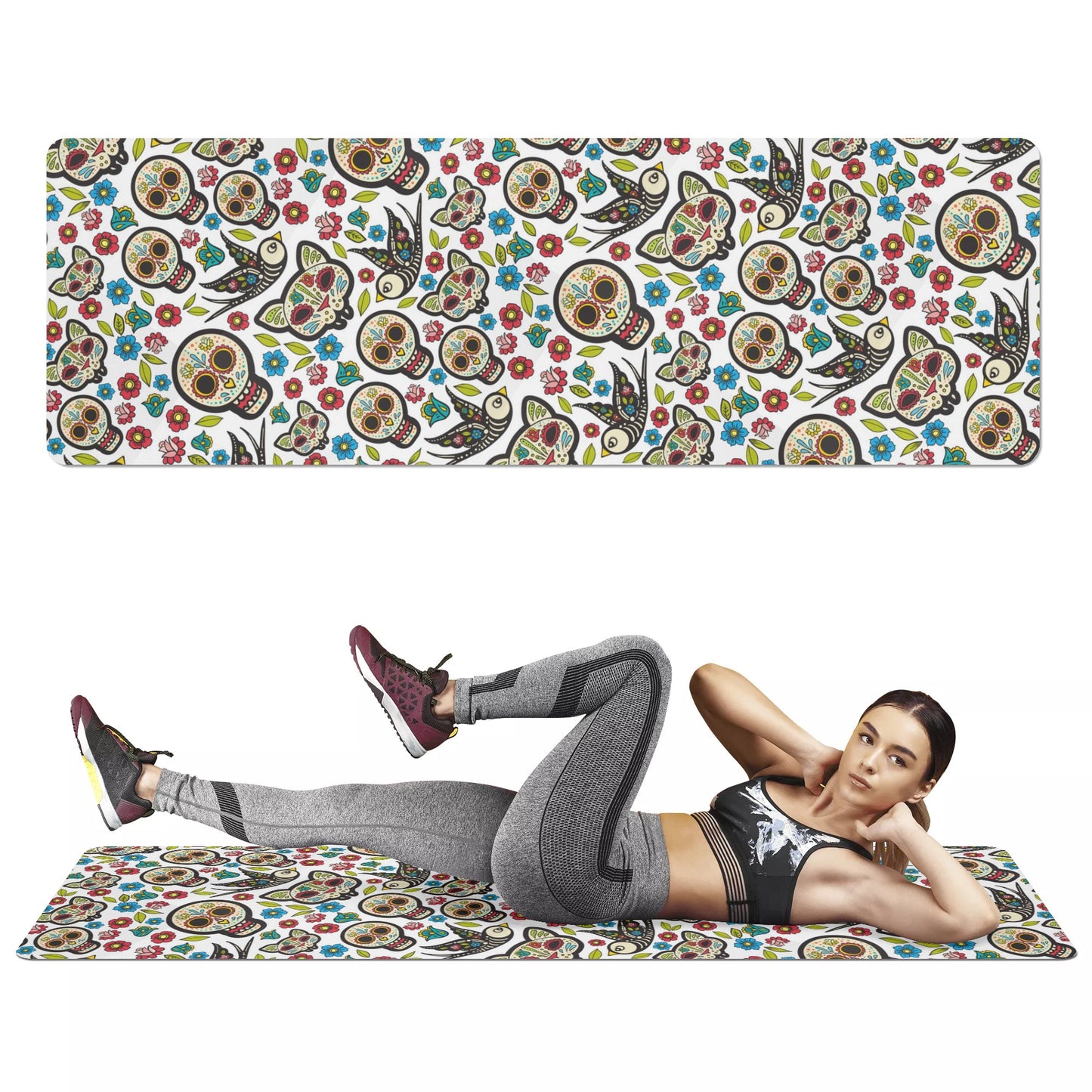 Dia de los muertos gothic sugar skull Rubber Yoga Mat