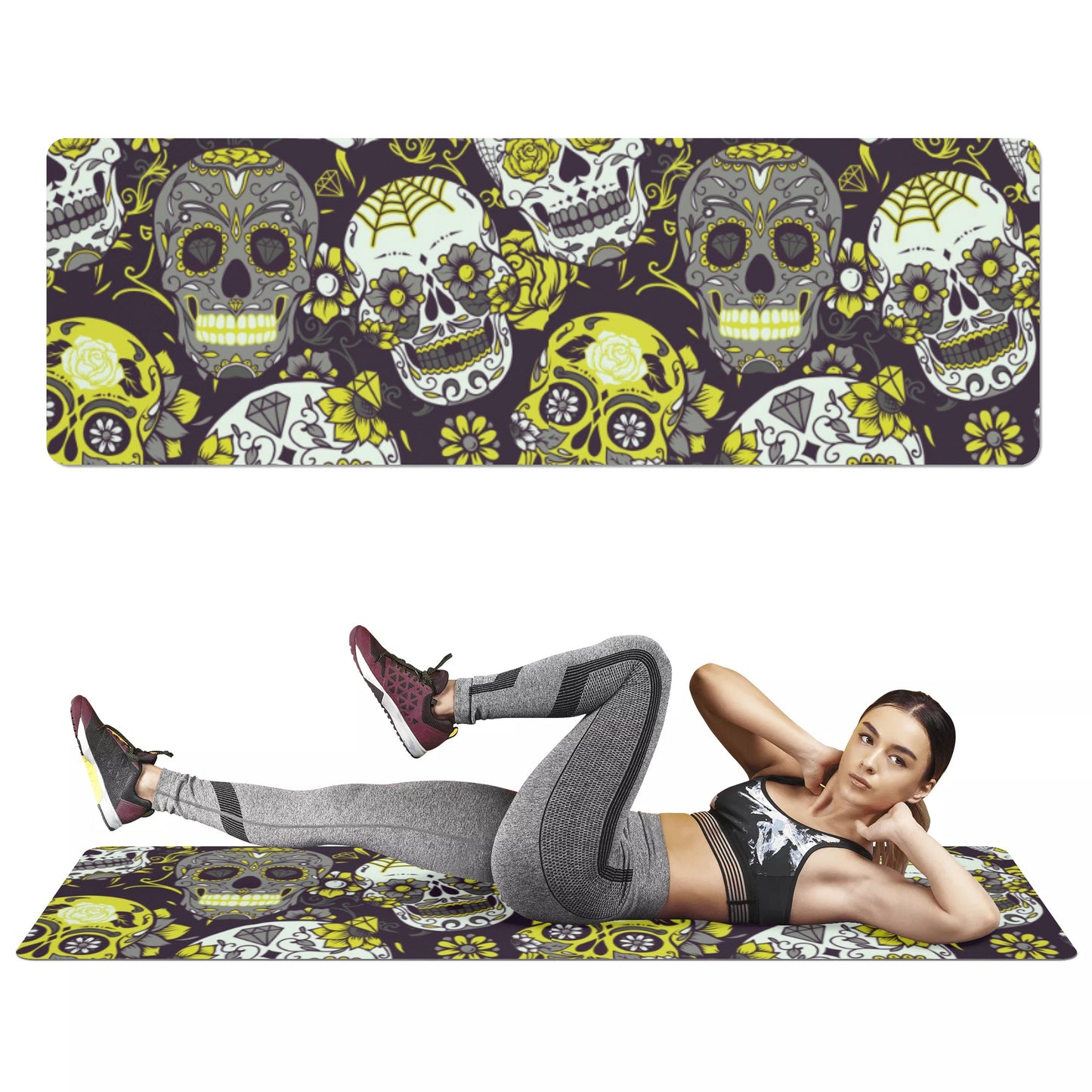 Yellow sugar skull day of the dead Rubber Yoga Mat