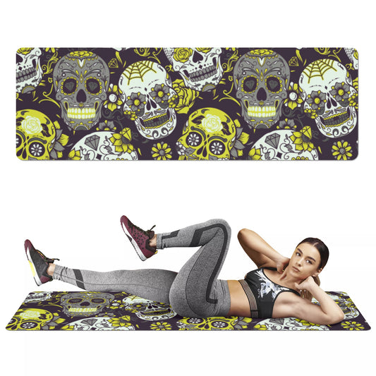 Yellow sugar skull day of the dead Rubber Yoga Mat