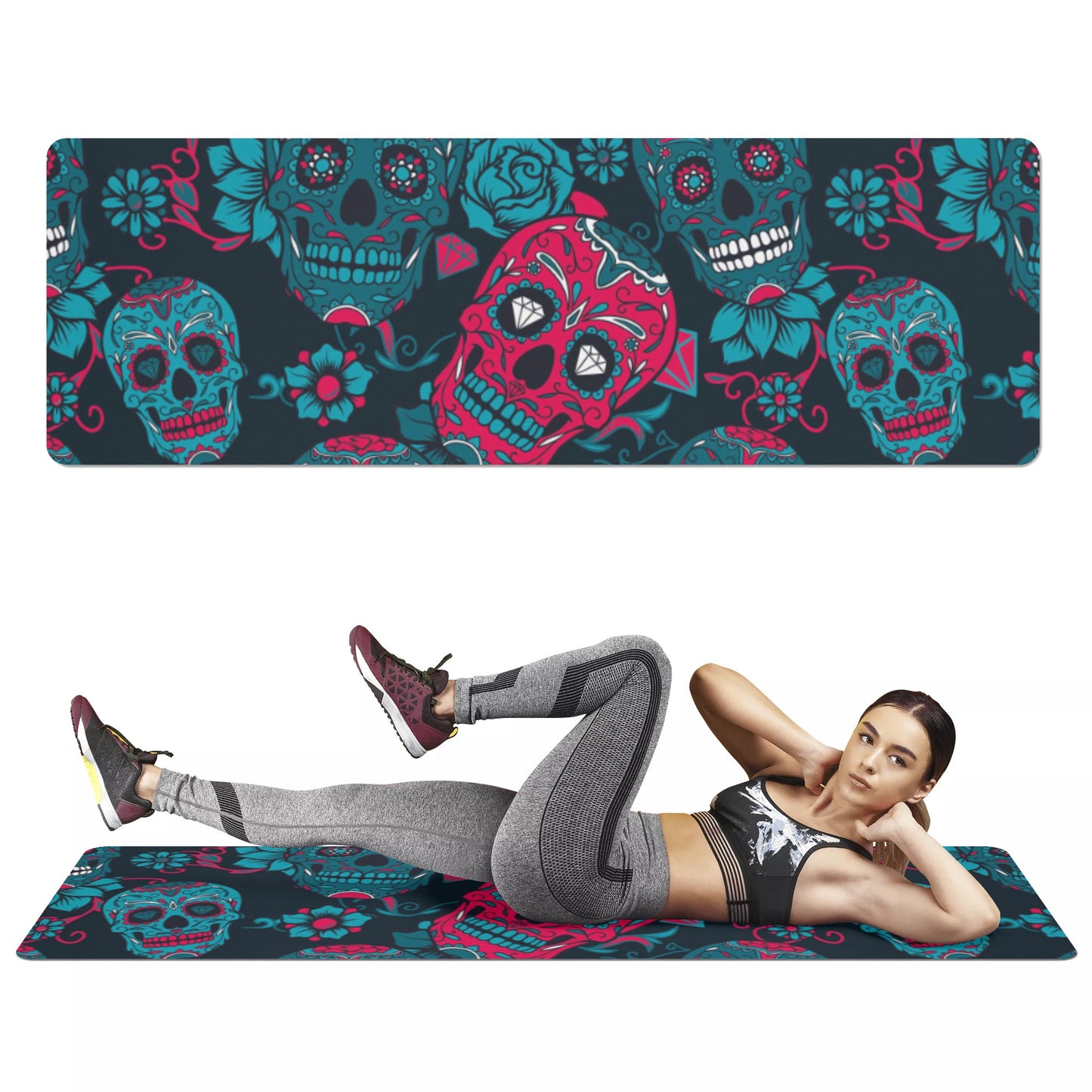 Sugar skull Dia de los muertos Calaveras skull Rubber Yoga Mat