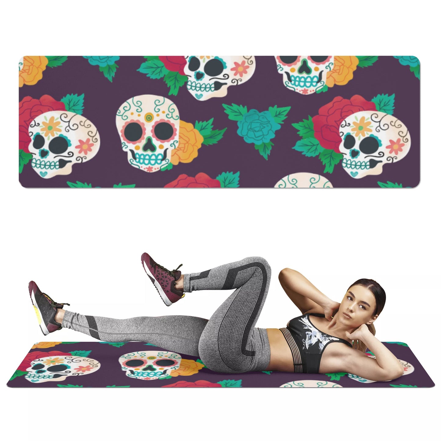 Floral sugar skull day of the dead Rubber Yoga Mat