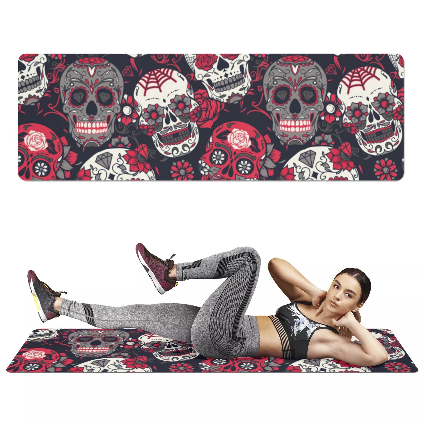 Dia de los muertos sugar skull Halloween Rubber Yoga Mat