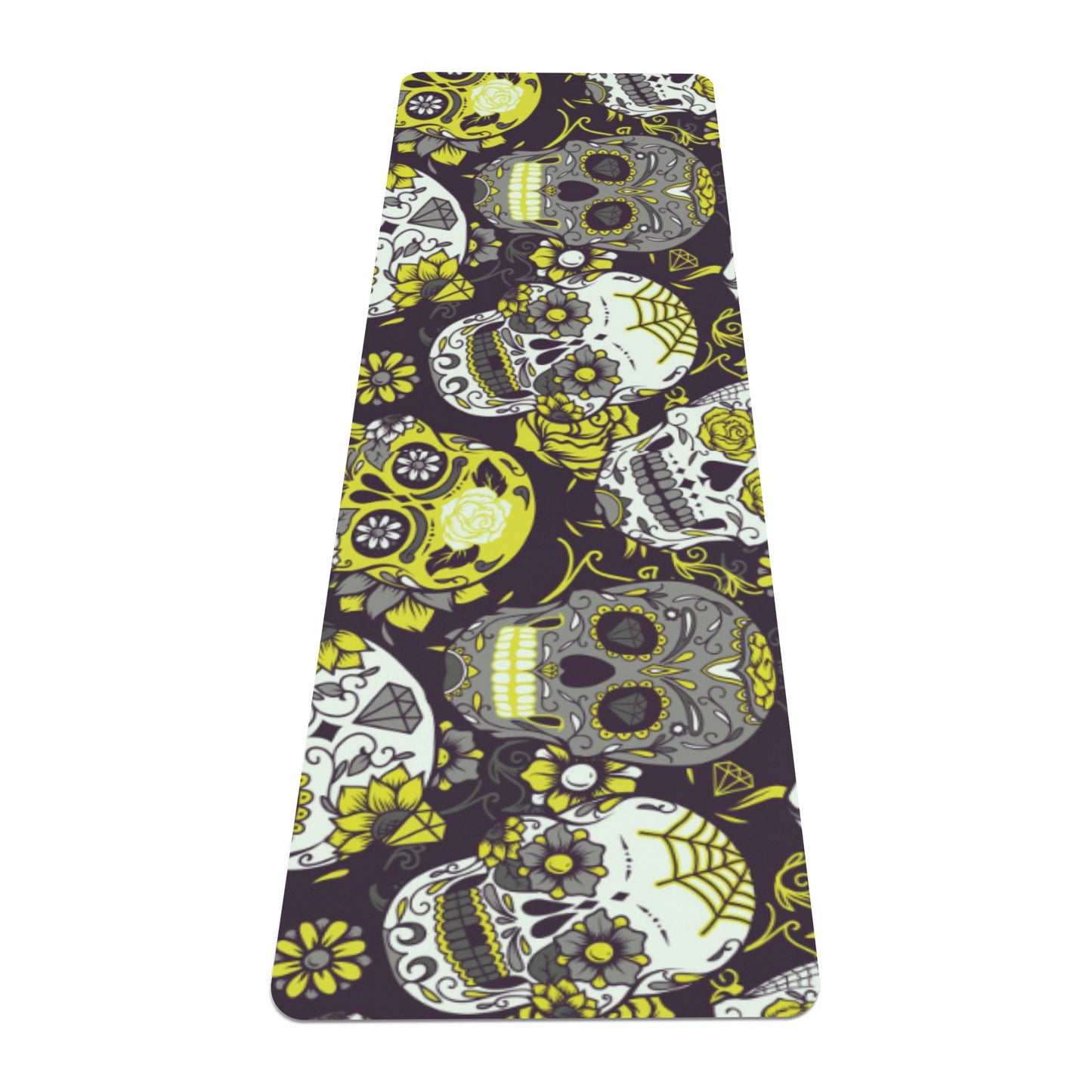 Yellow sugar skull day of the dead Rubber Yoga Mat
