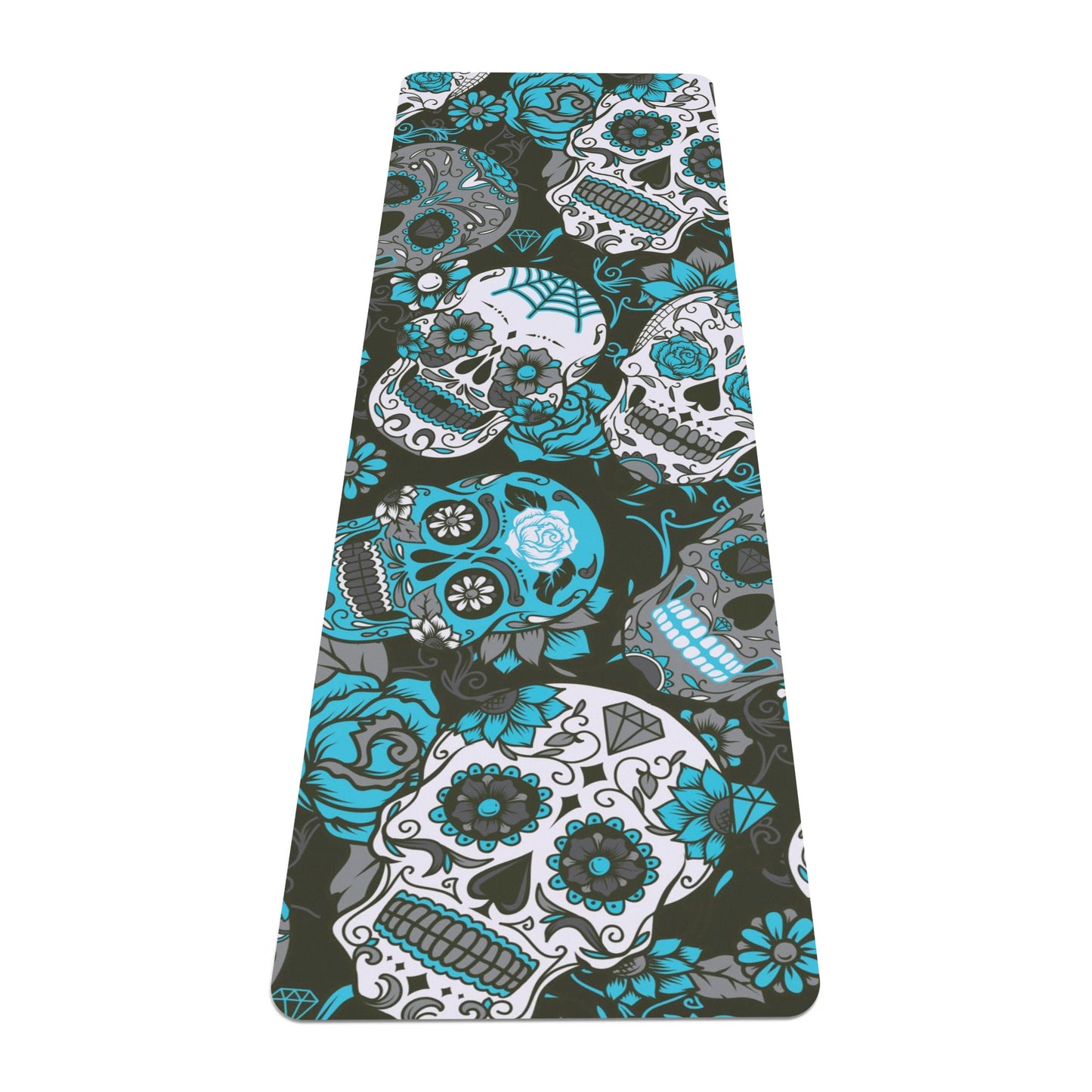 Blue sugar skull day of the dead Rubber Yoga Mat