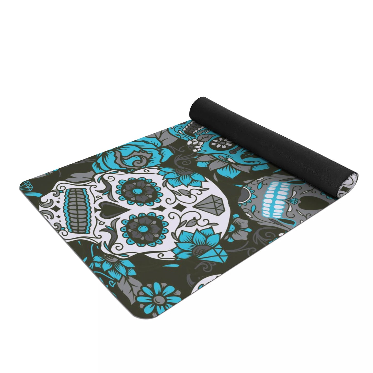 Blue sugar skull day of the dead Rubber Yoga Mat