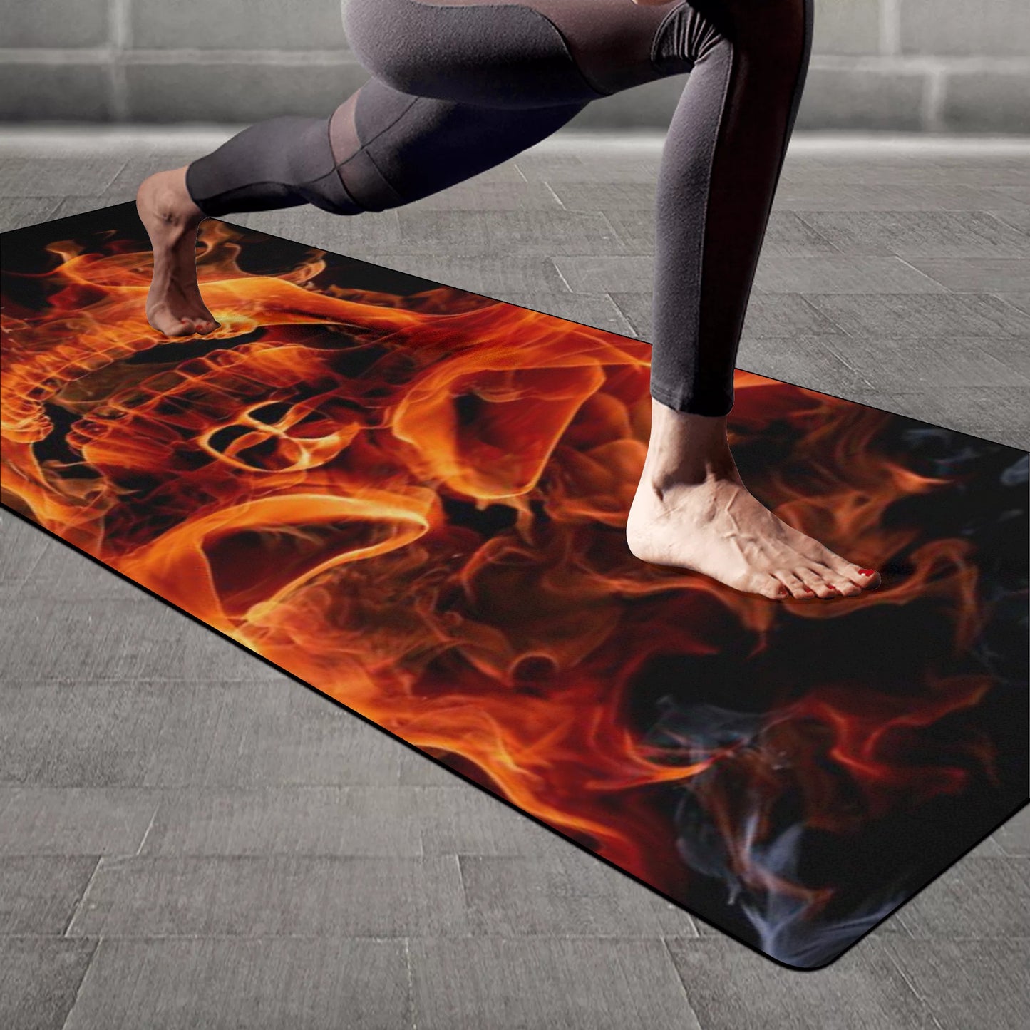 Flaming gothic skull Rubber Yoga Mat