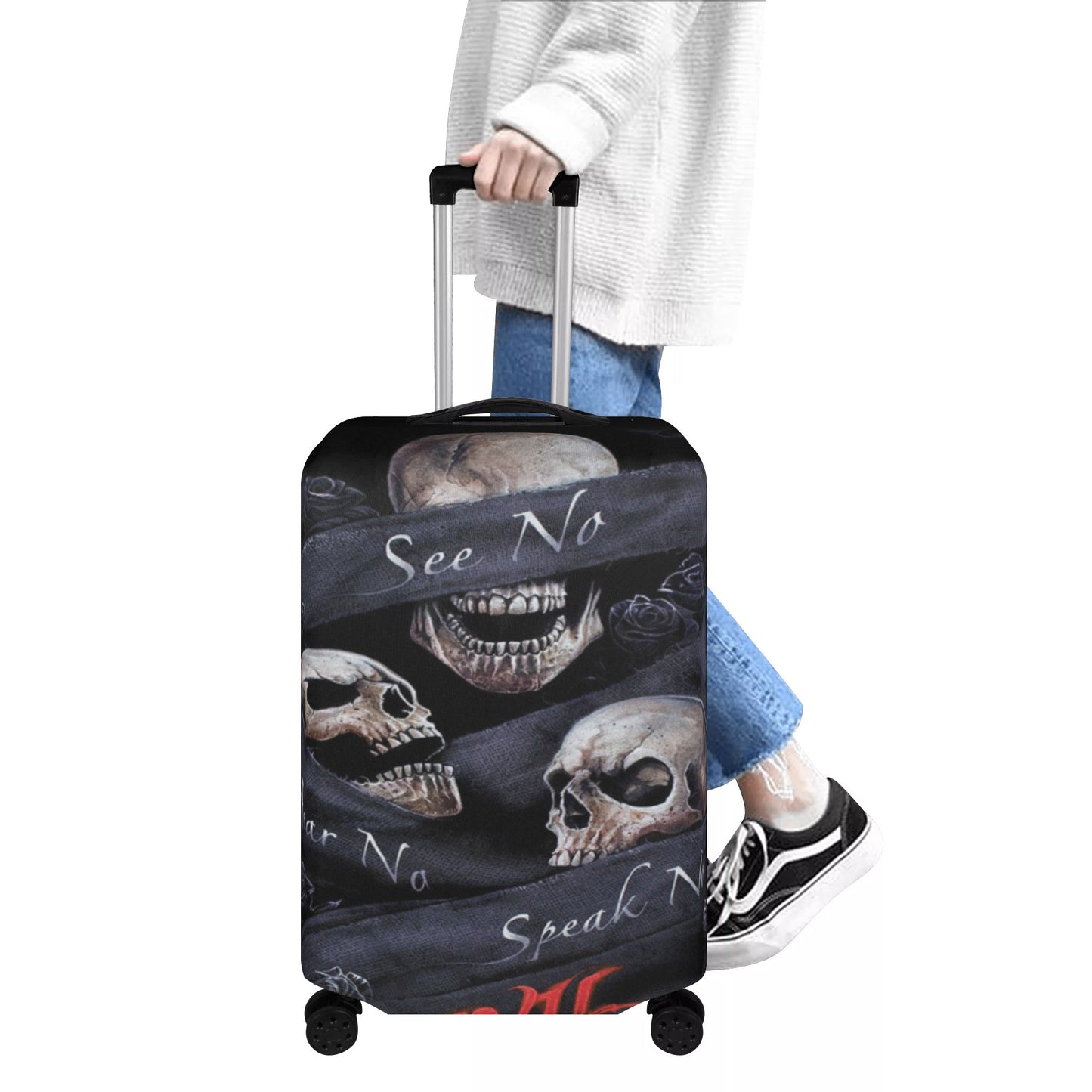 No see no hear no speak evils skull Polyester Luggage Cover