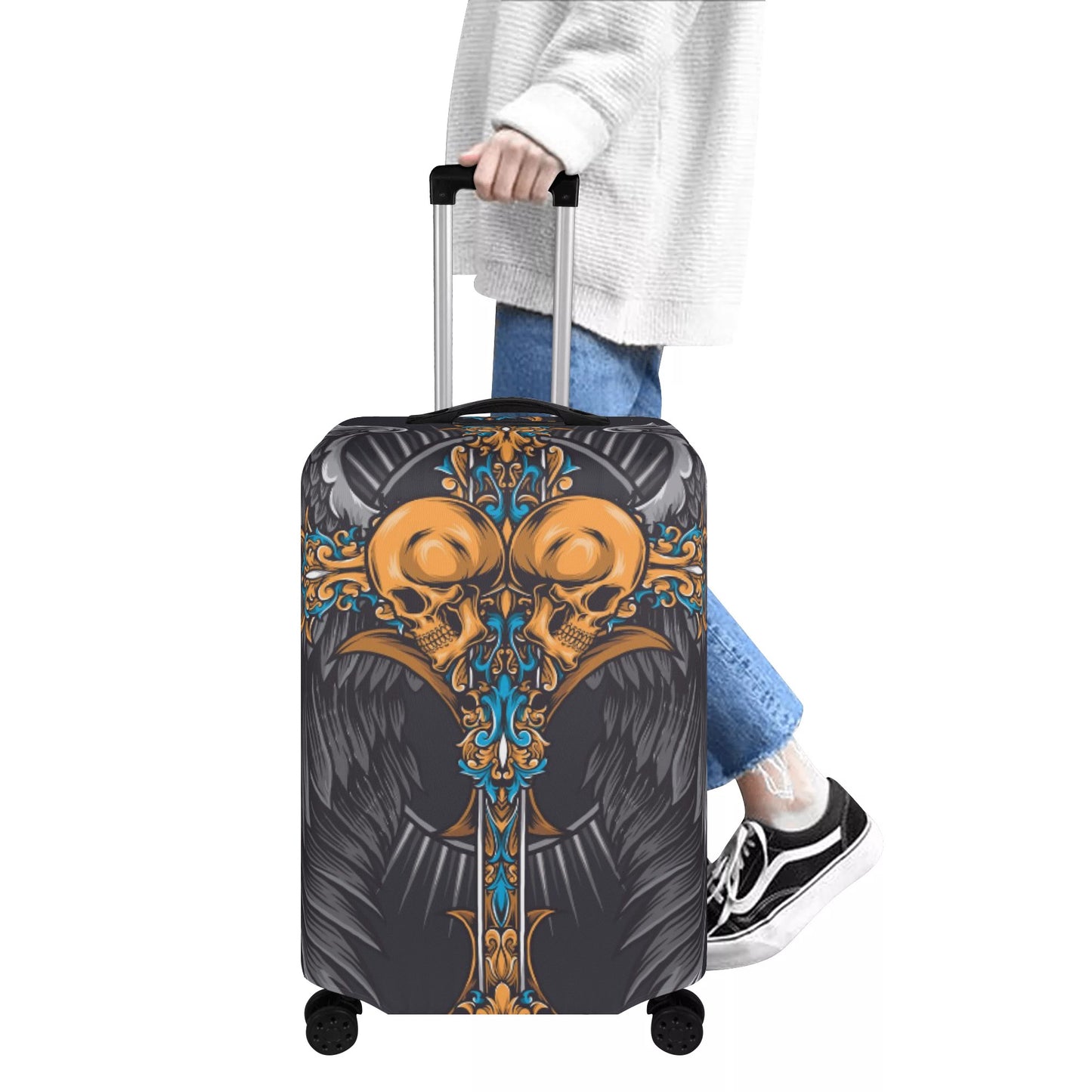 Gothic angel wings skull Polyester Luggage Cover