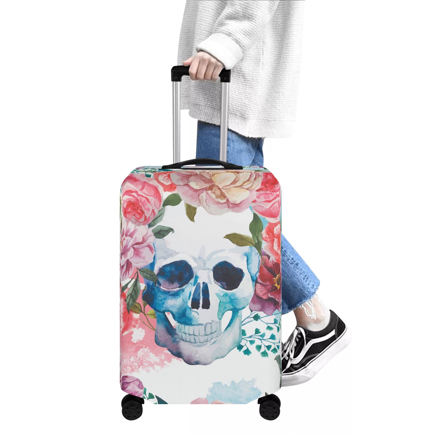 Floral gothic skull Halloween skeleton Polyester Luggage Cover