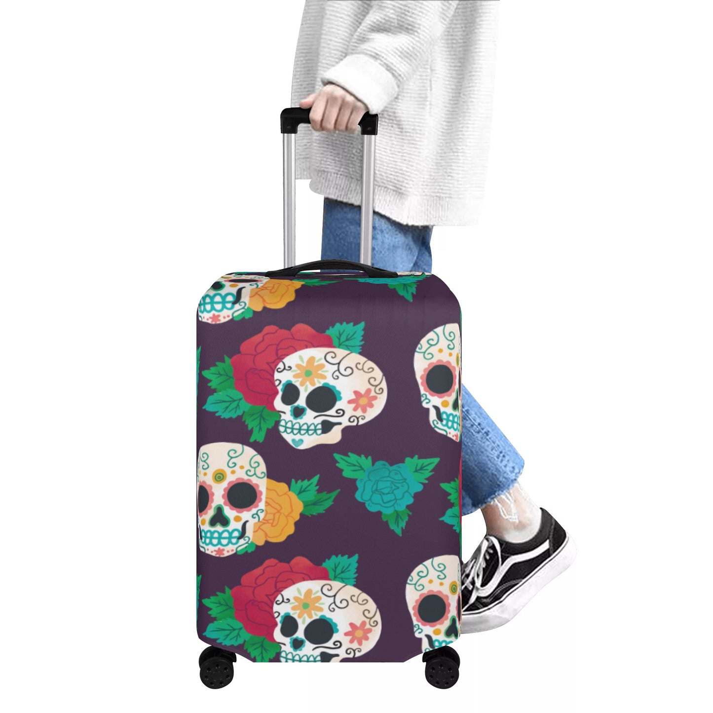 Floral sugar skull Polyester Luggage Cover