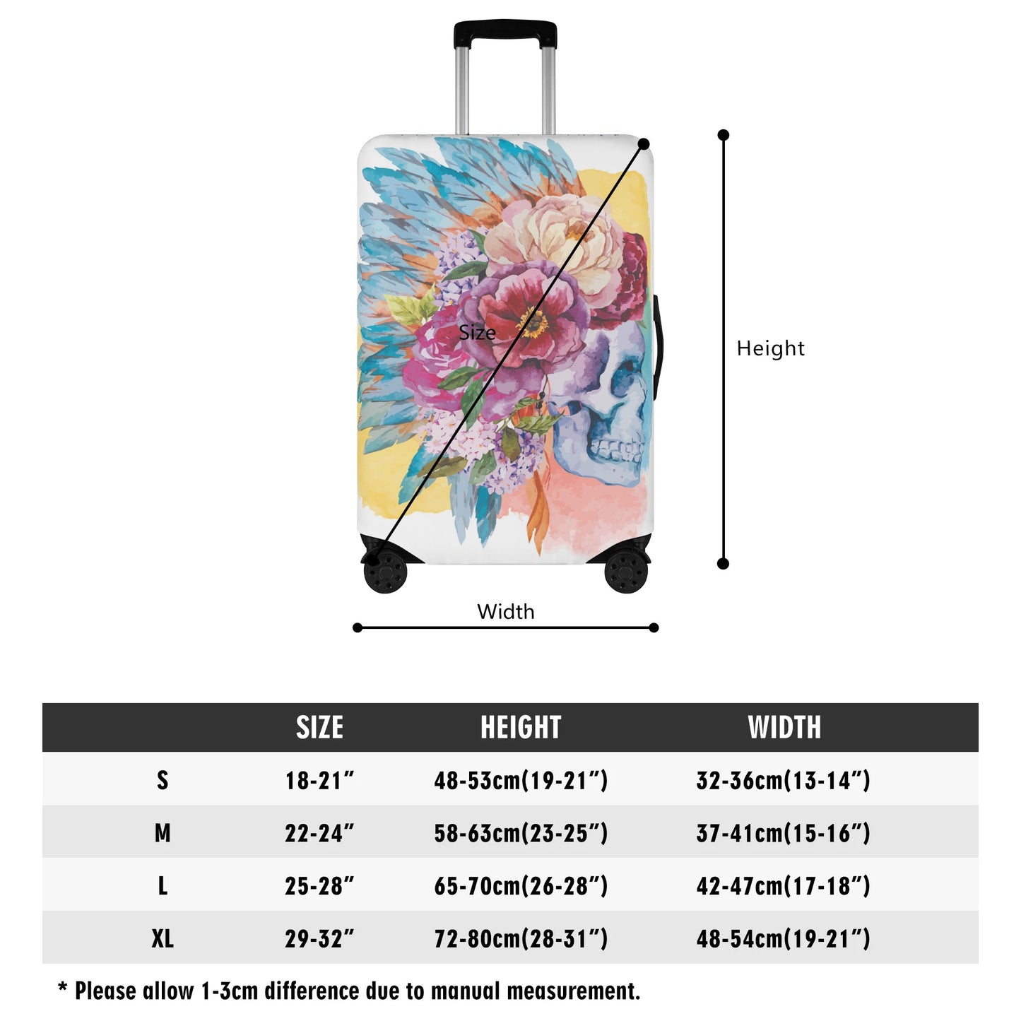 Floral skeleton skull Polyester Luggage Cover