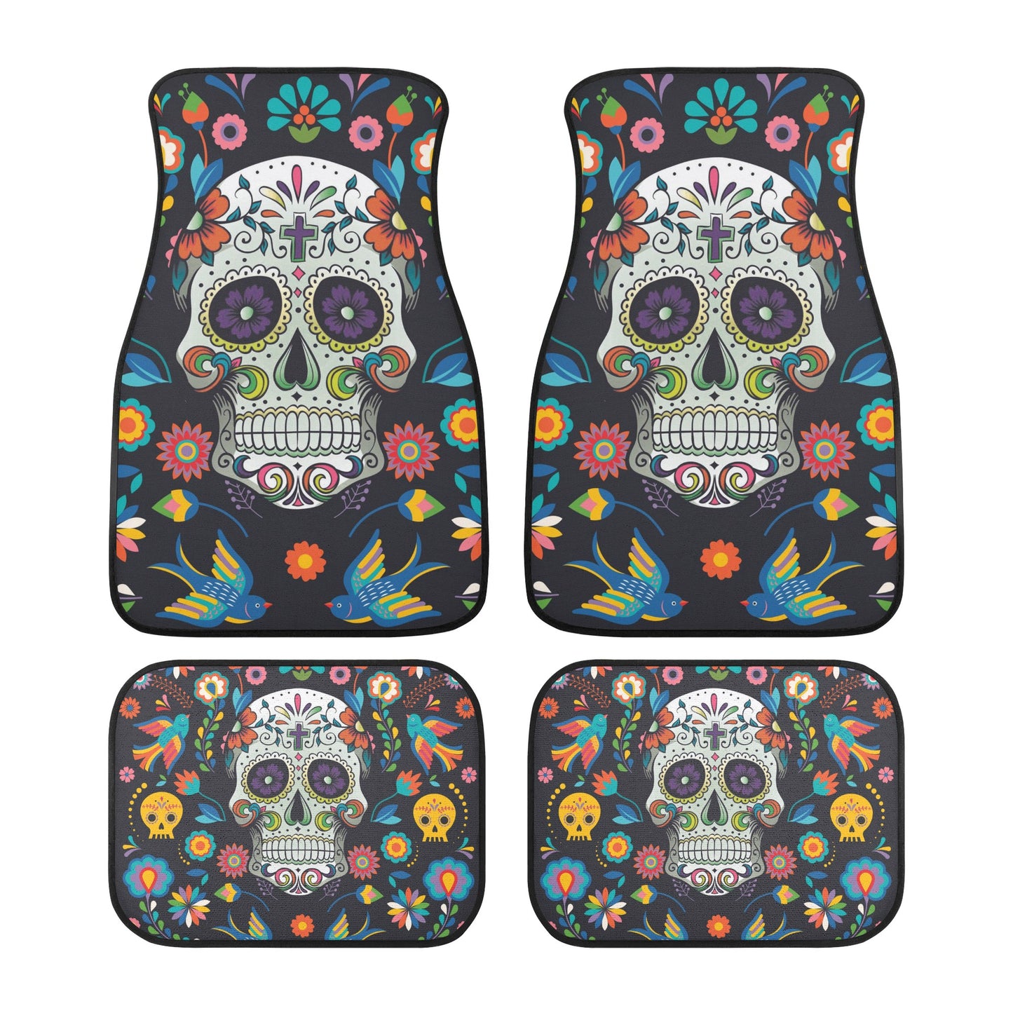 Sugar skull Day of the dead Back and Front Car Floor Mats