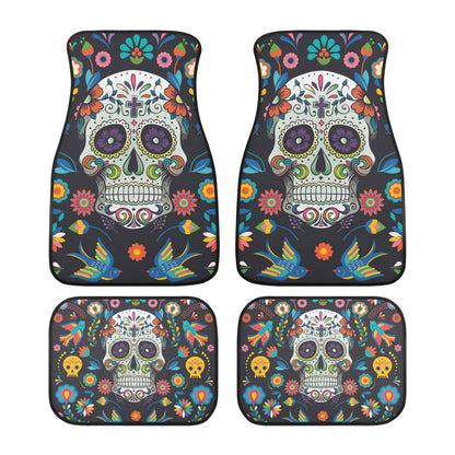 Sugar skull Day of the dead Back and Front Car Floor Mats