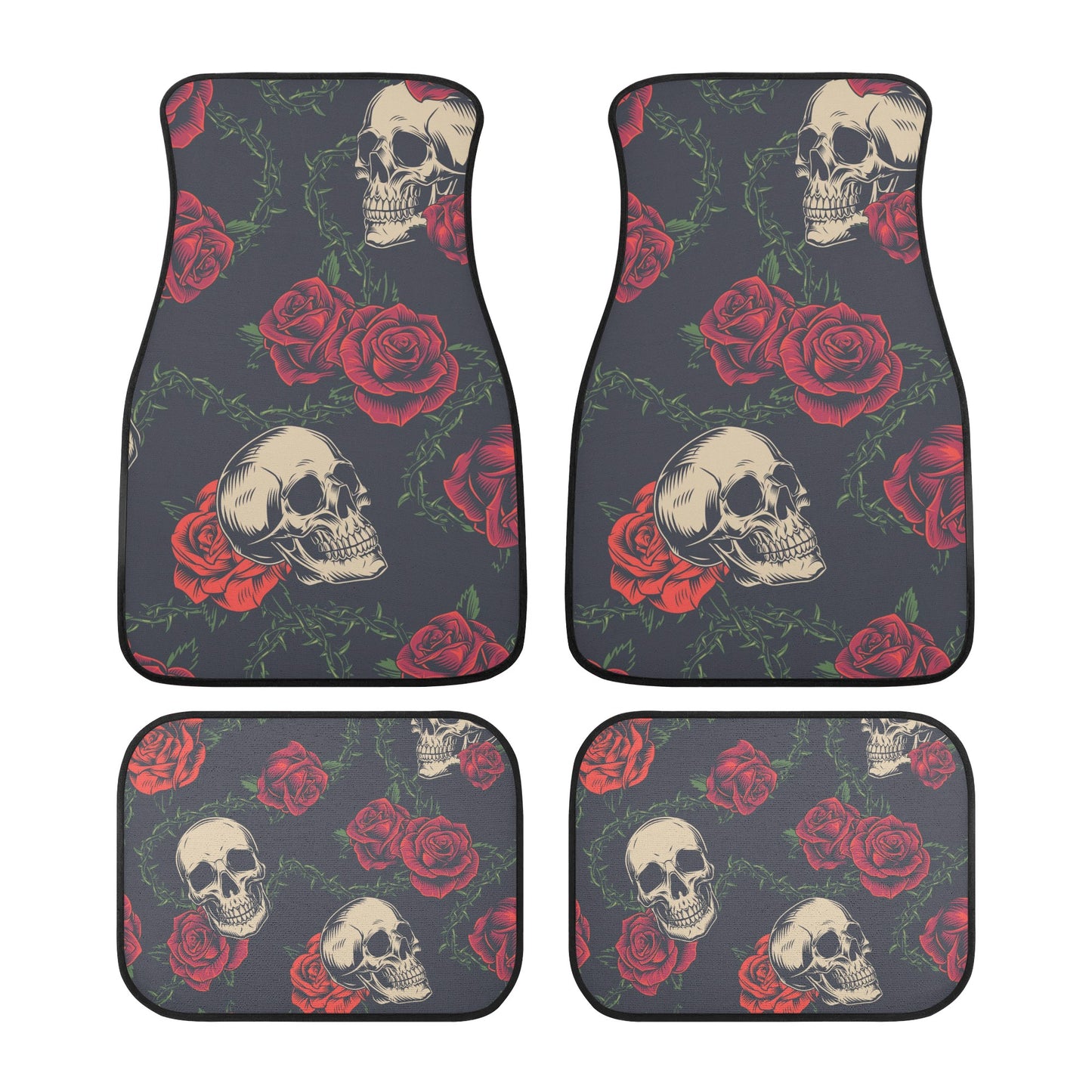 Floral sugar skull Back and Front Car Floor Mats