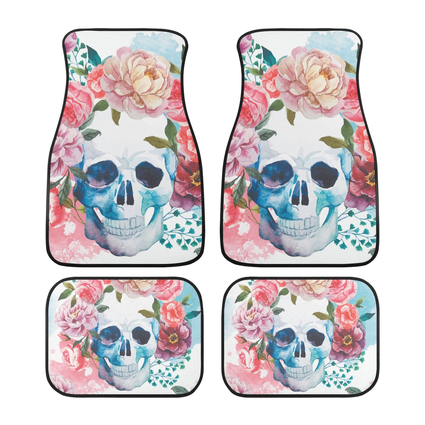 Floral skull gothic Back and Front Car Floor Mats