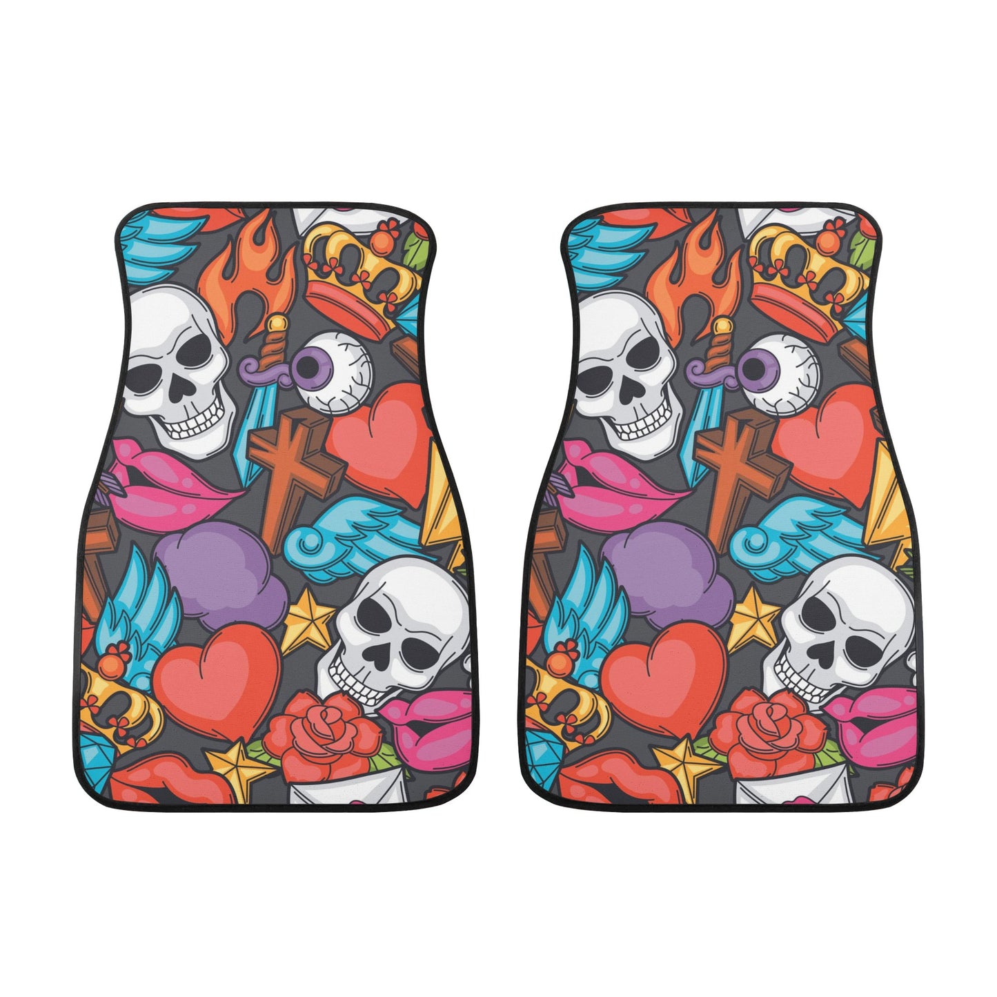 Halloween gothic skull Back and Front Car Floor Mats