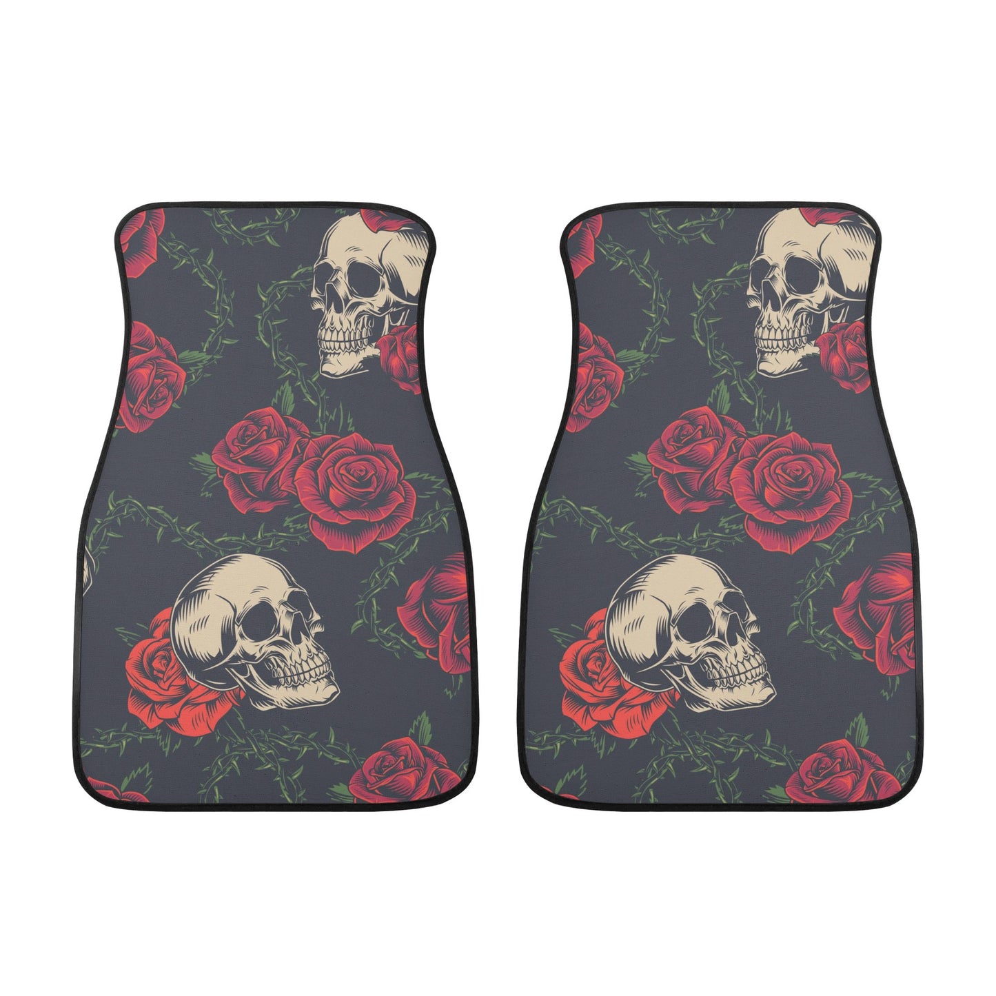 Floral sugar skull Back and Front Car Floor Mats