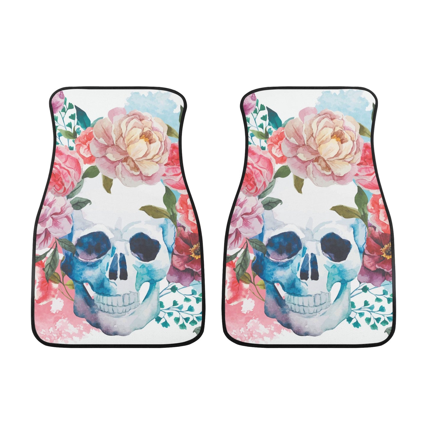 Floral skull gothic Back and Front Car Floor Mats