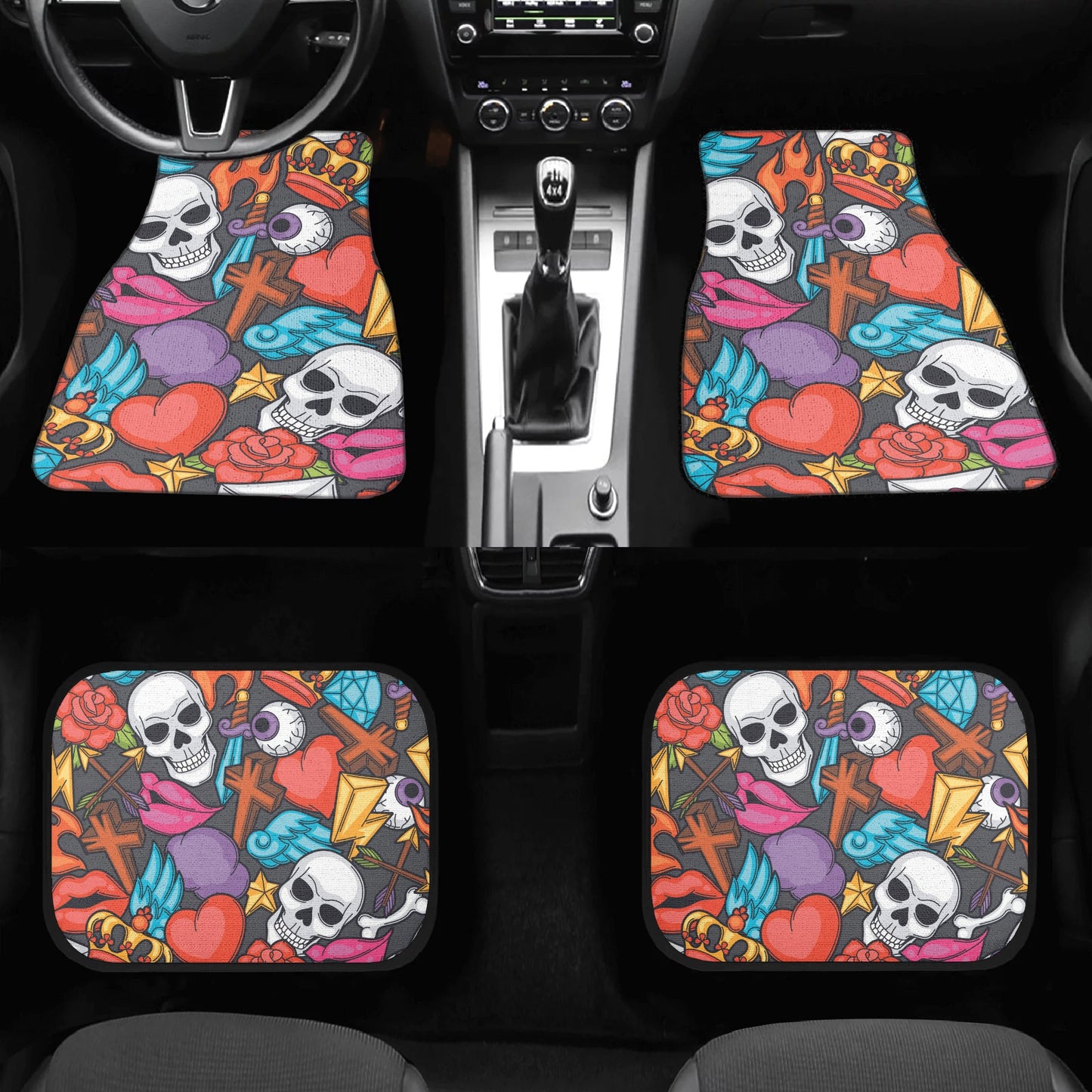 Halloween gothic skull Back and Front Car Floor Mats