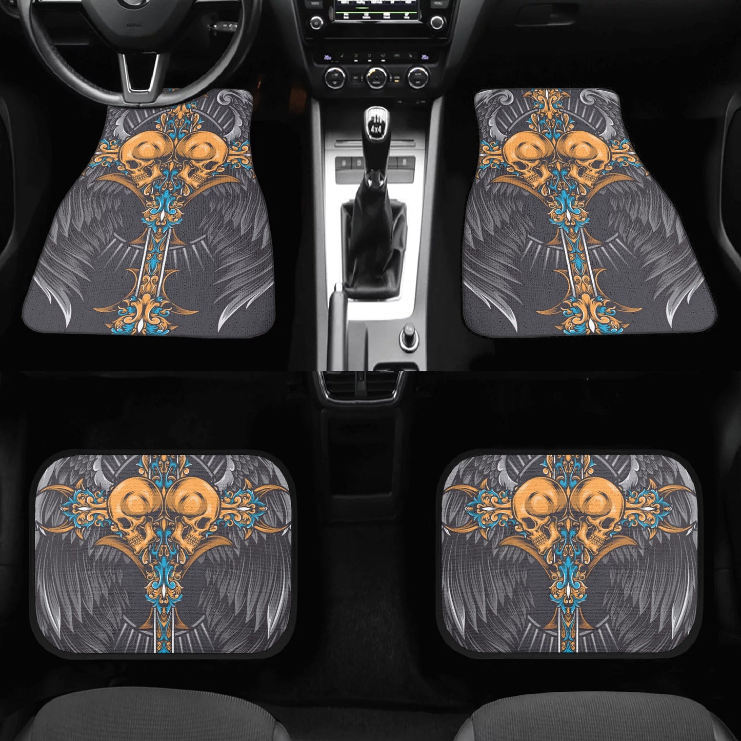 Skull wings angel Back and Front Car Floor Mats