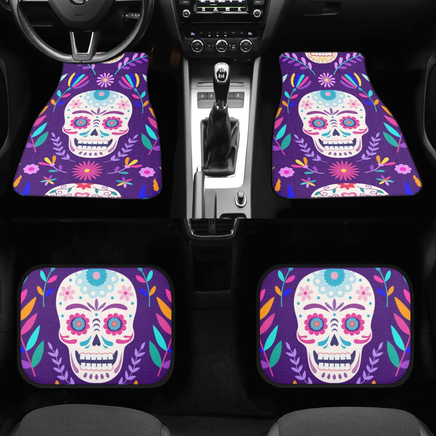 Day of the dead sugar skull Back and Front Car Floor Mats